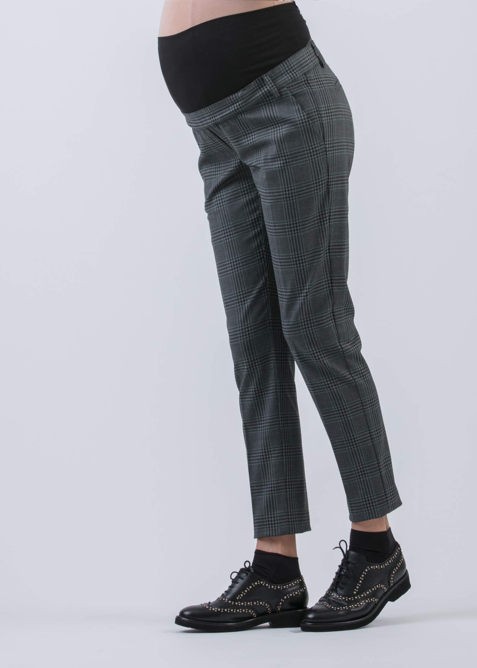 Slim Fit Tartan Maternity Trousers (Anthracite, XS)