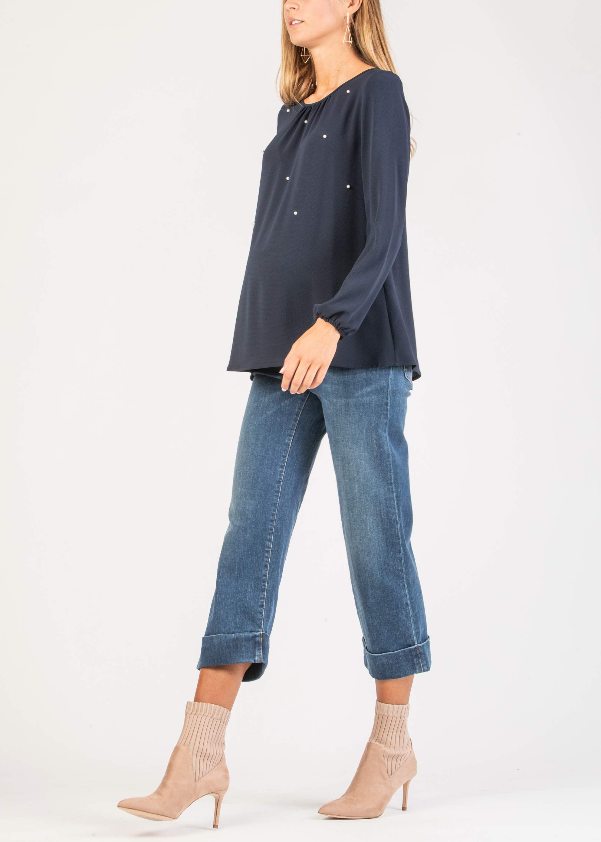 Casacca Premaman con Perle (Blu, XS)