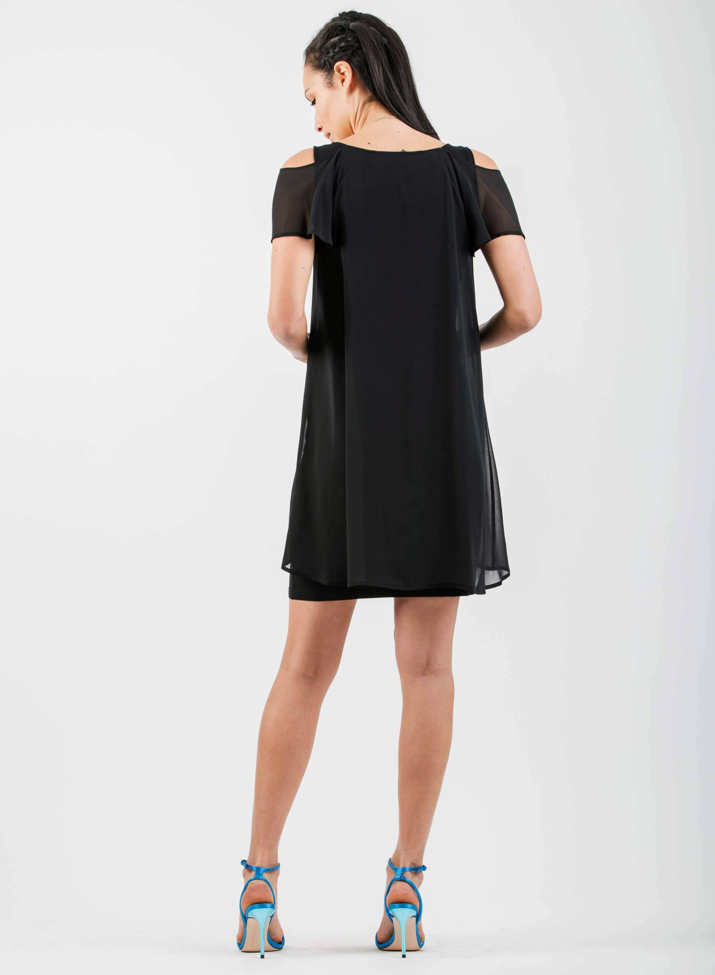 Frill Cold-Shoulder Maternity Dress (Black, XS)