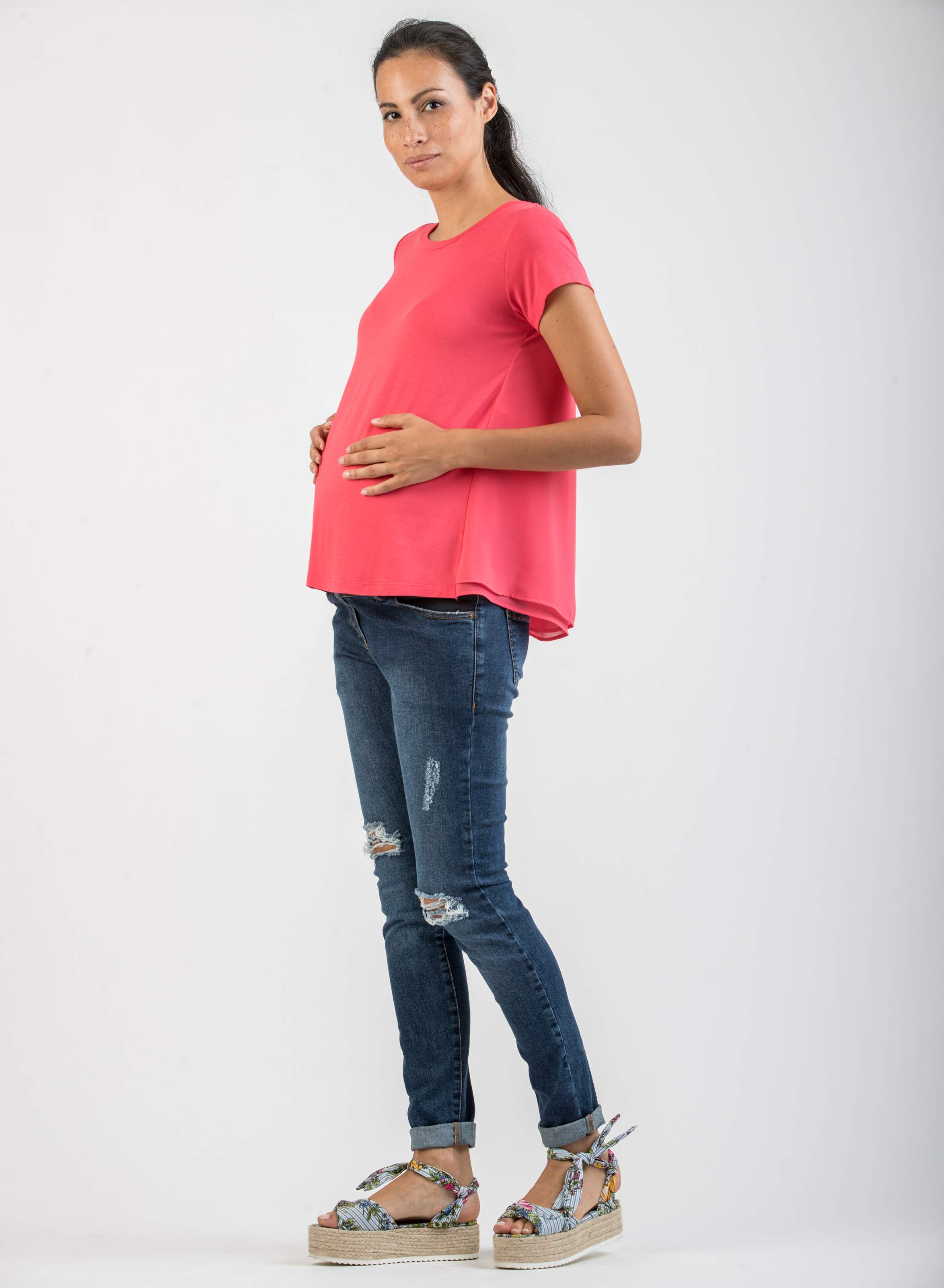 Maternity Top with Chiffon (Coral, XS)