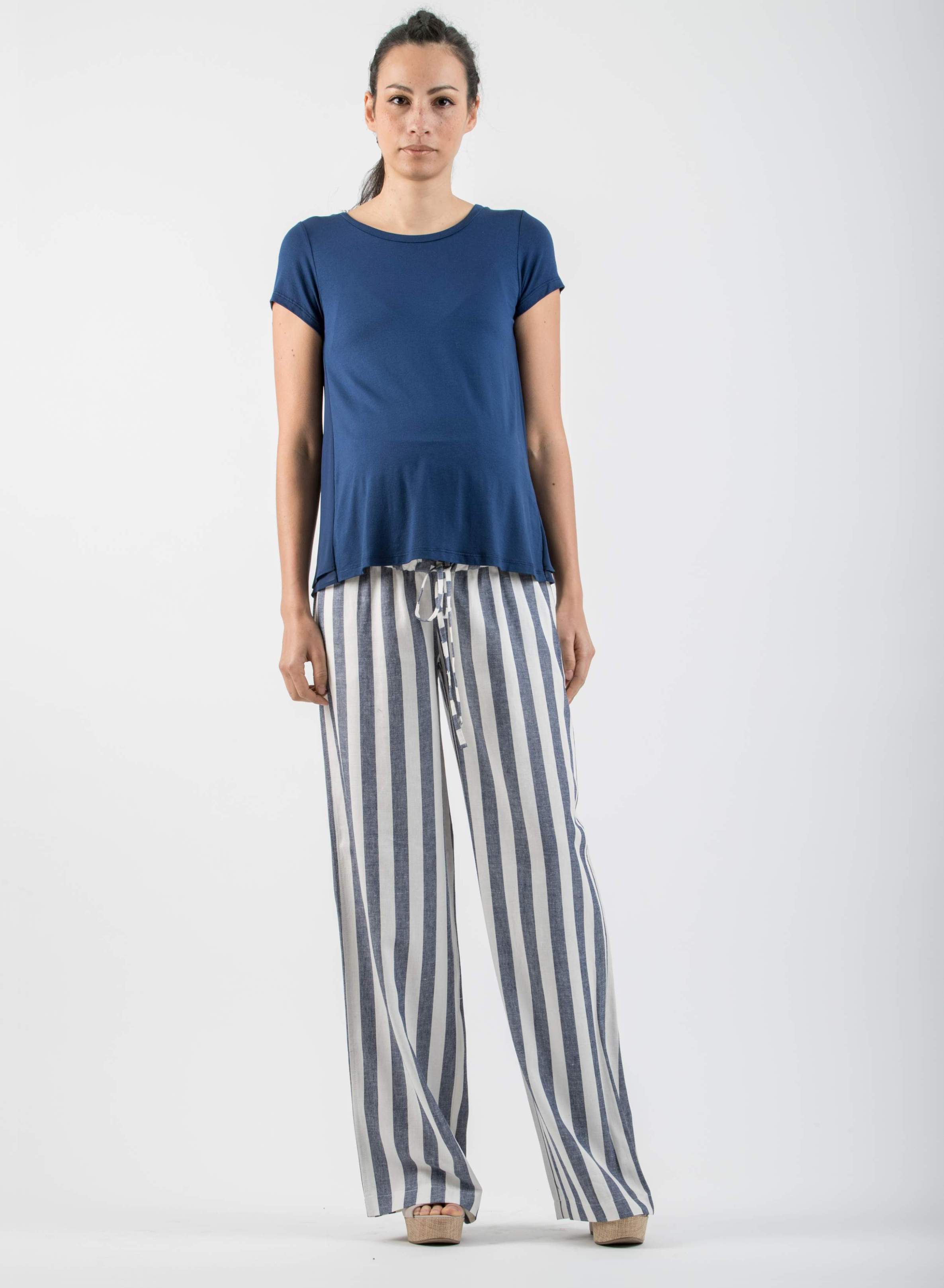Maglietta Premaman con Schiena in Chiffon (Blu, XS)