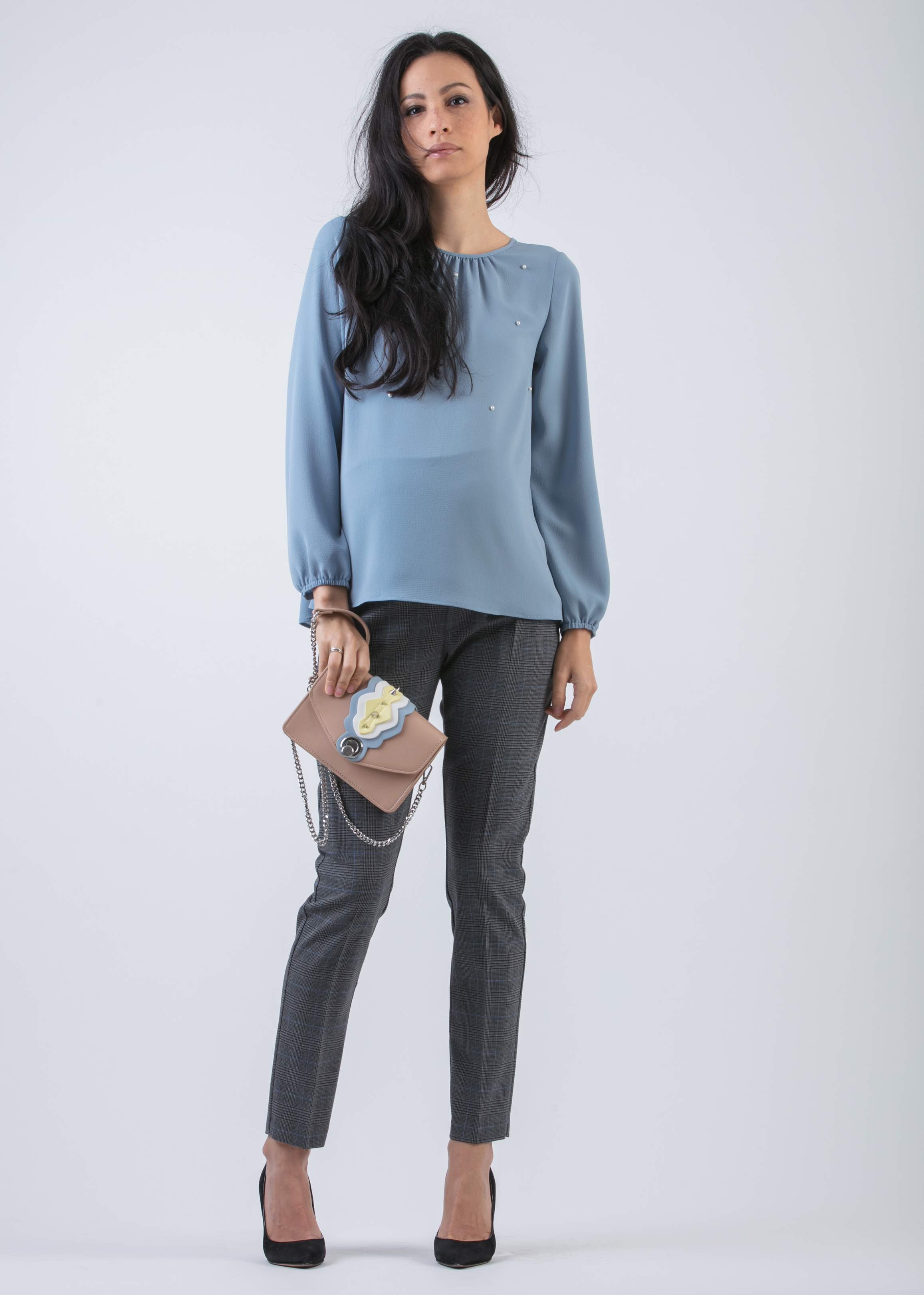 Casacca Premaman con Perle (Azzurro Polvere, XS)