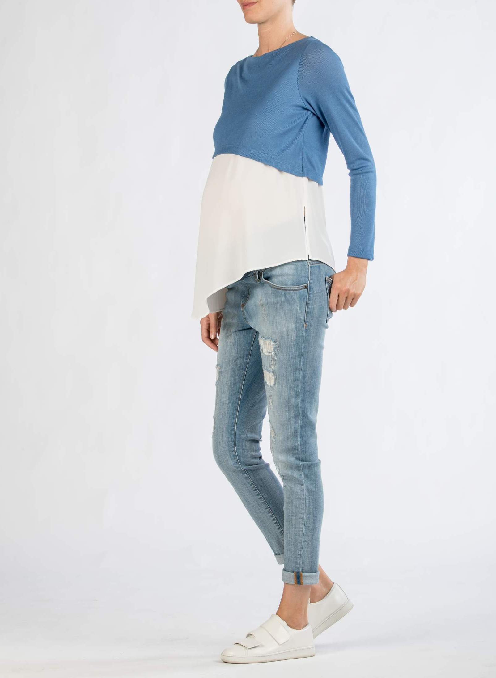 Asymmetric Maternity Jumper (Blue, XXS)
