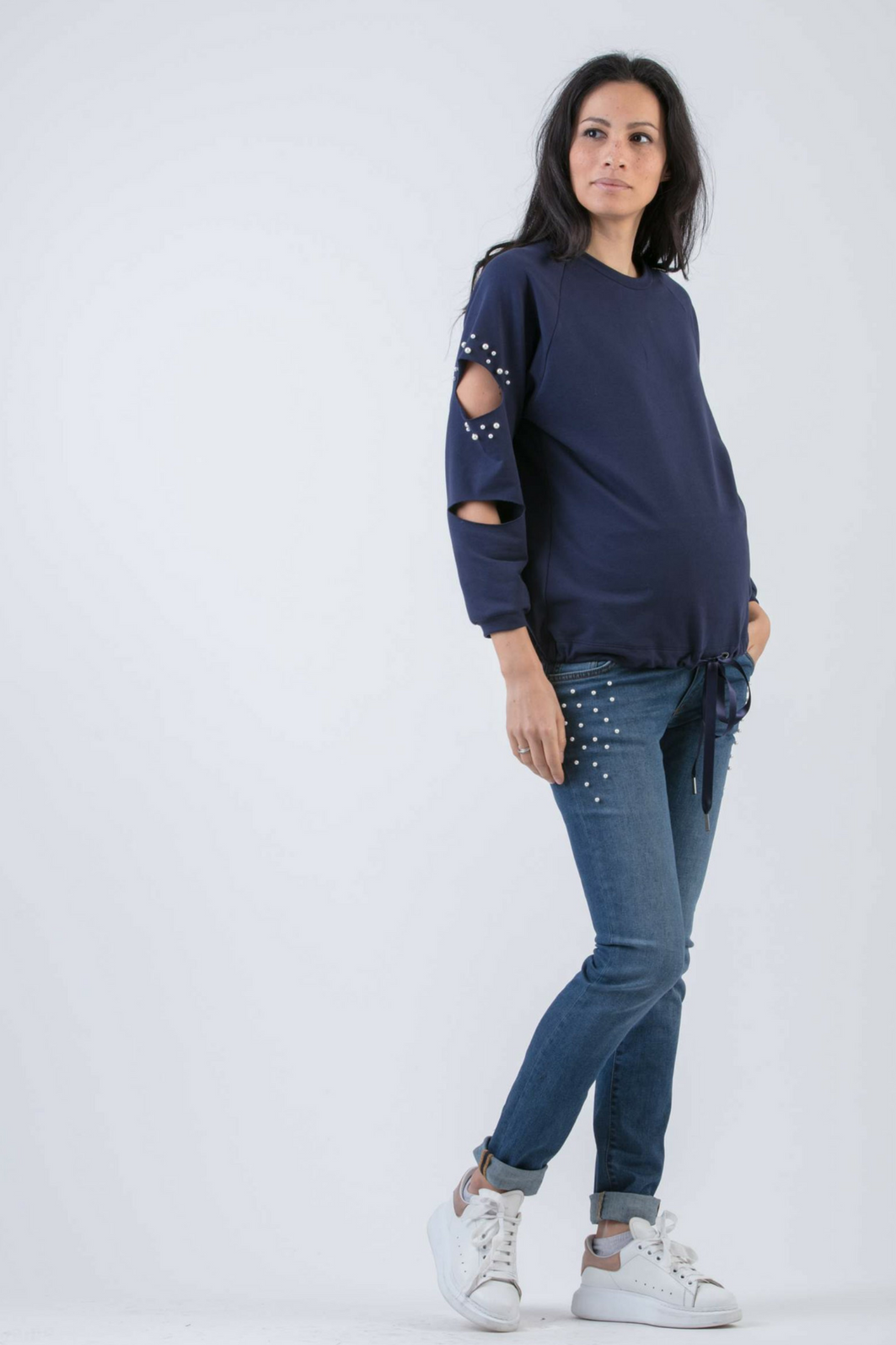 Felpa Premaman con Perle (Blu, XS)