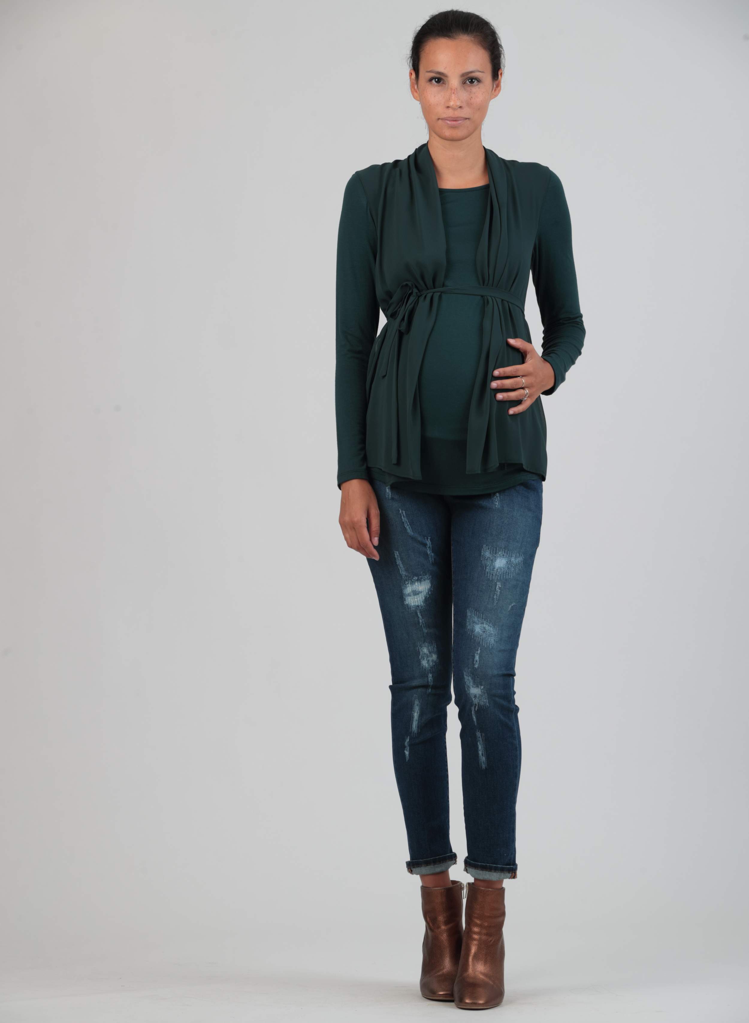 Jersey and Chiffon Maternity Top (Green, XS)