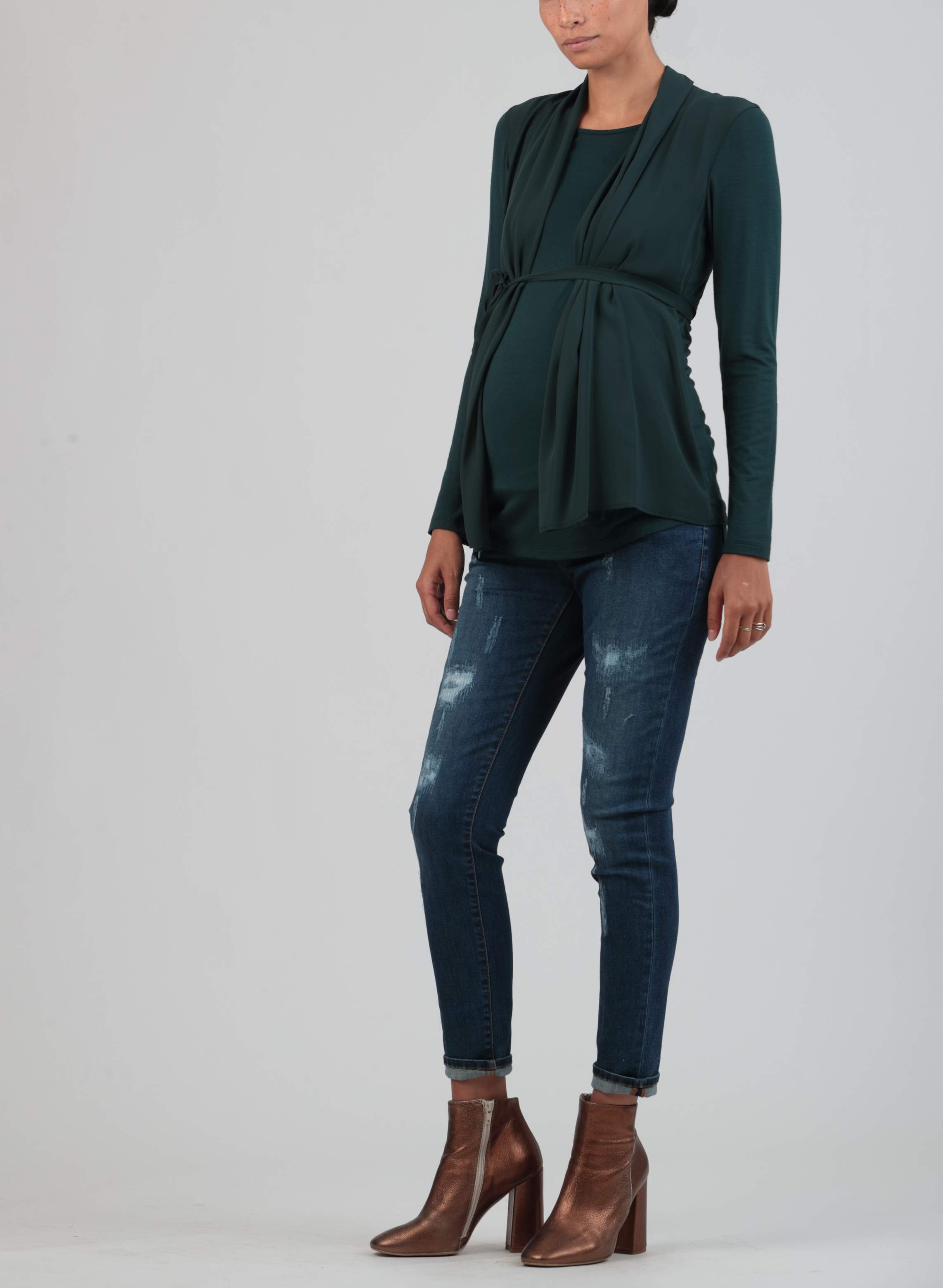 Jersey and Chiffon Maternity Top (Green, XS)