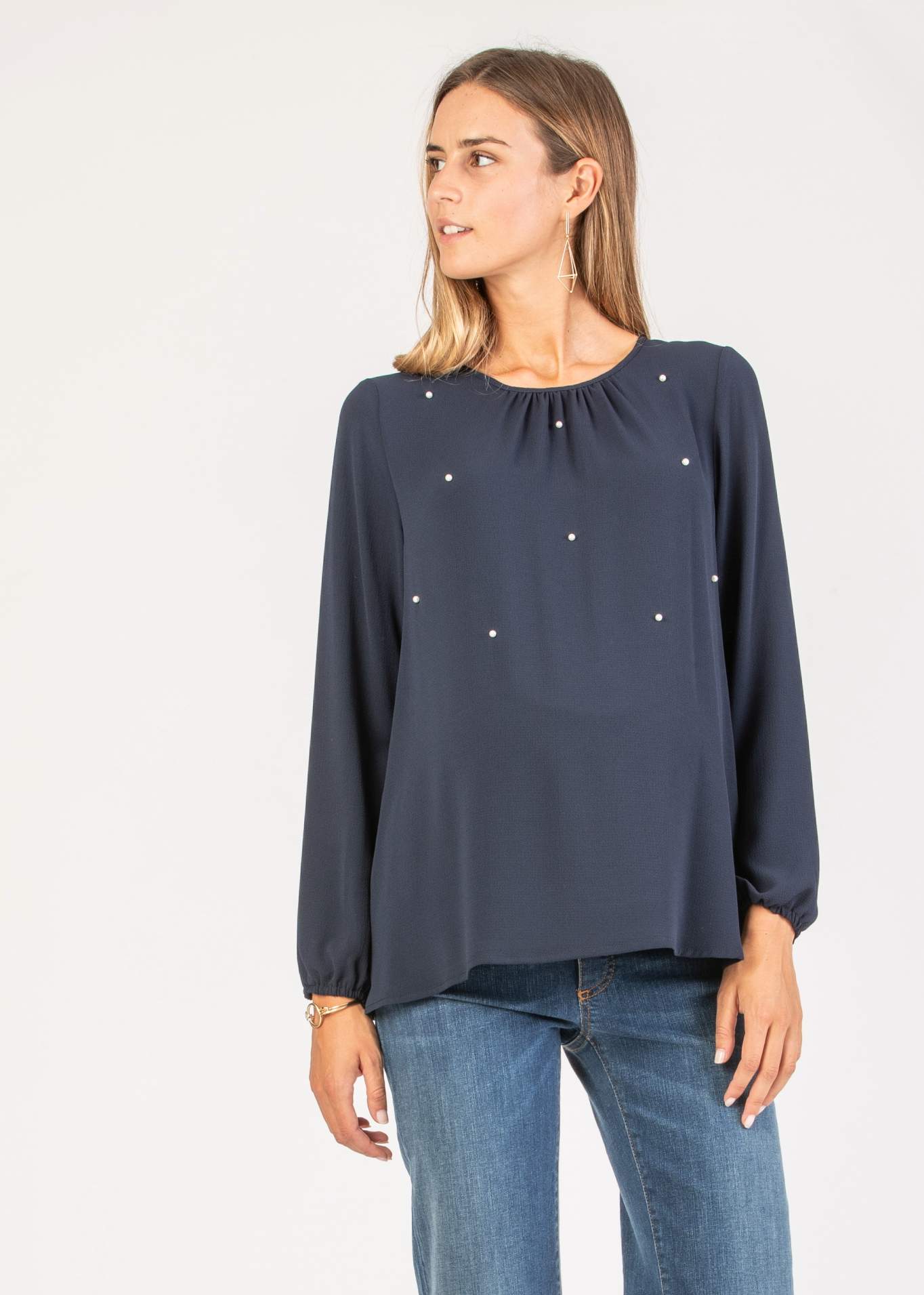Casacca Premaman con Perle (Blu, XS)