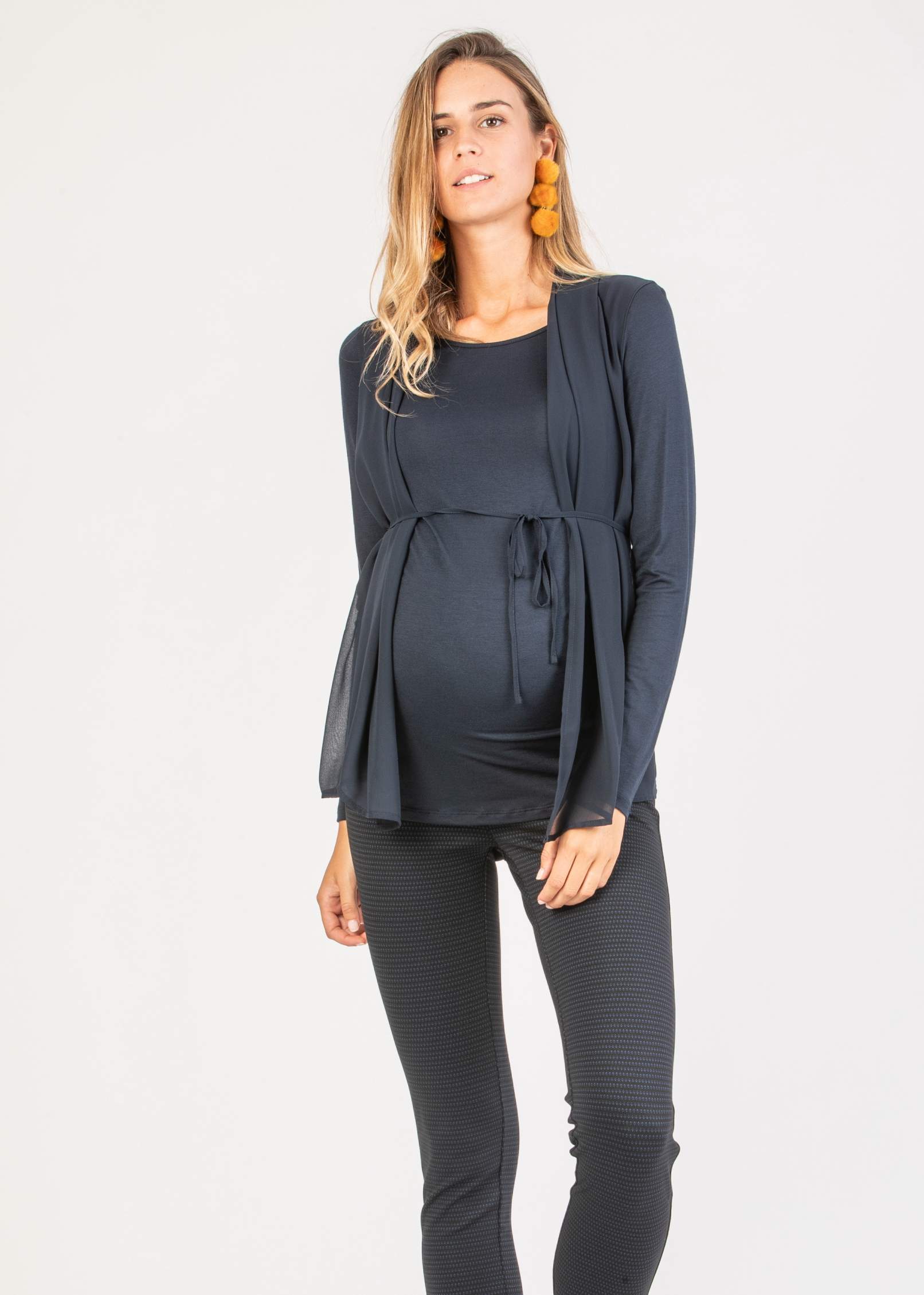 Jersey and Chiffon Maternity Top (Blu Scuro , XS)