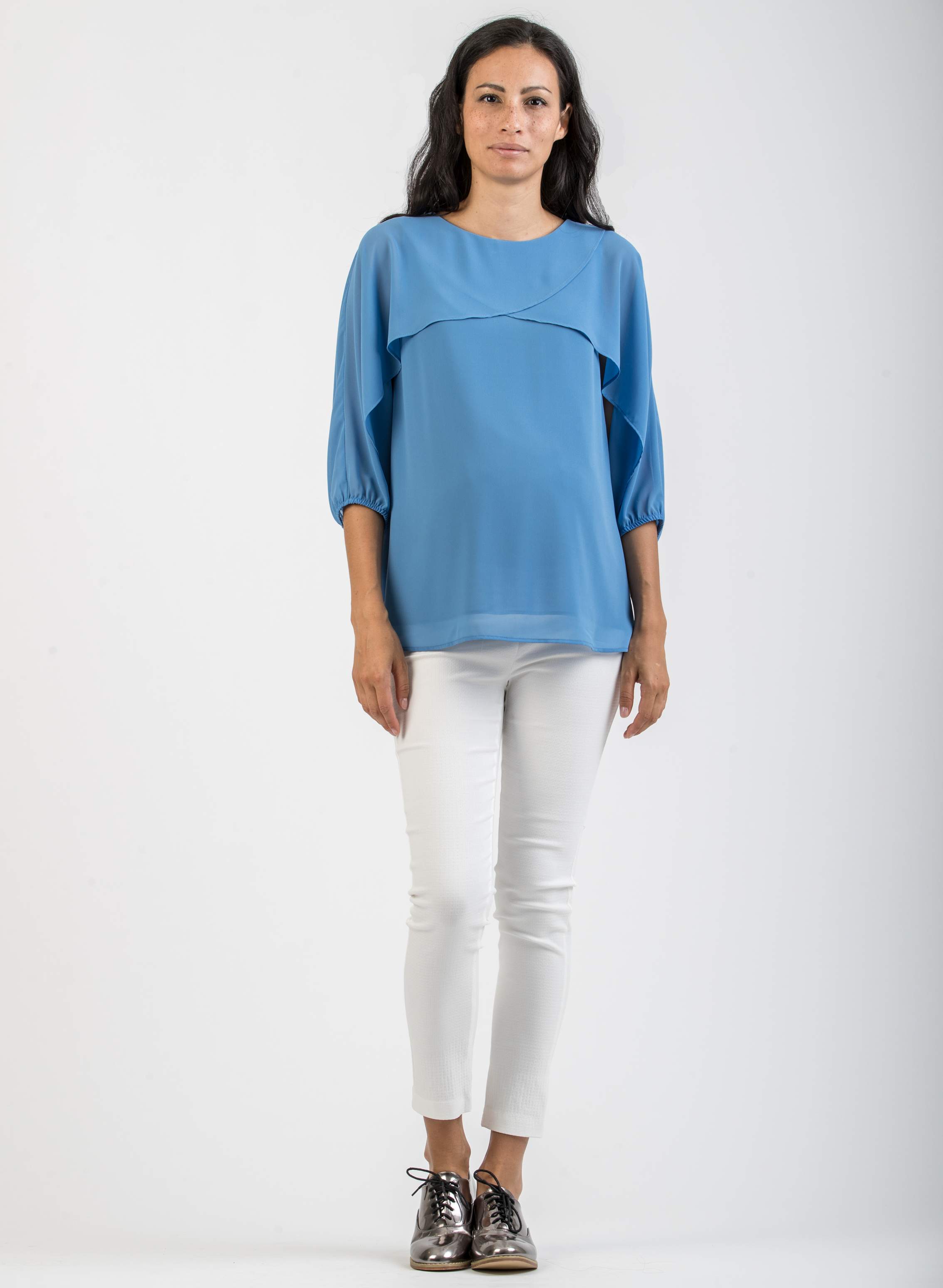 Casacca Premaman Dettaglio Maniche (Azzurro, XS)