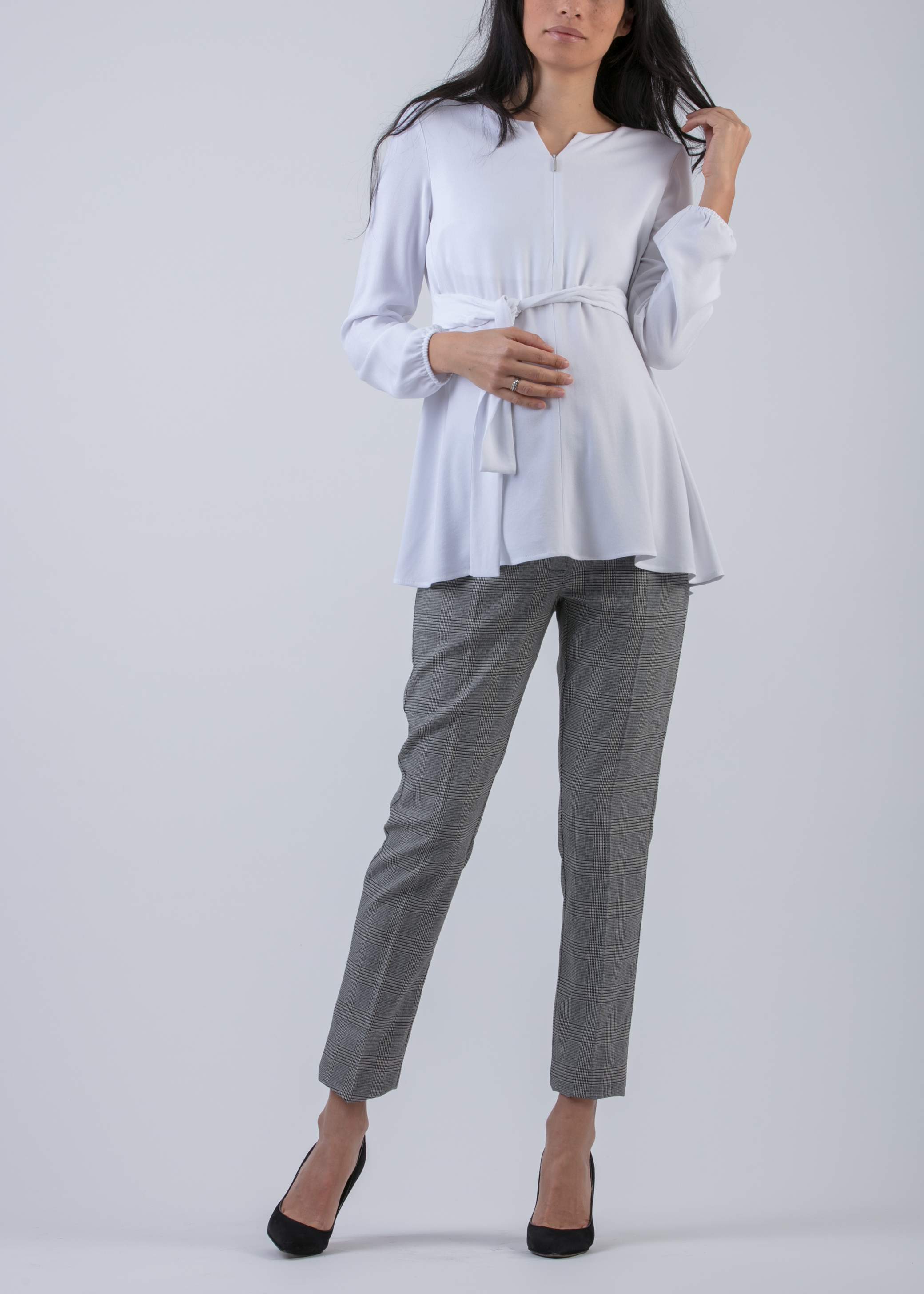 Pantalone Premaman a Quadri (Nero, XS)
