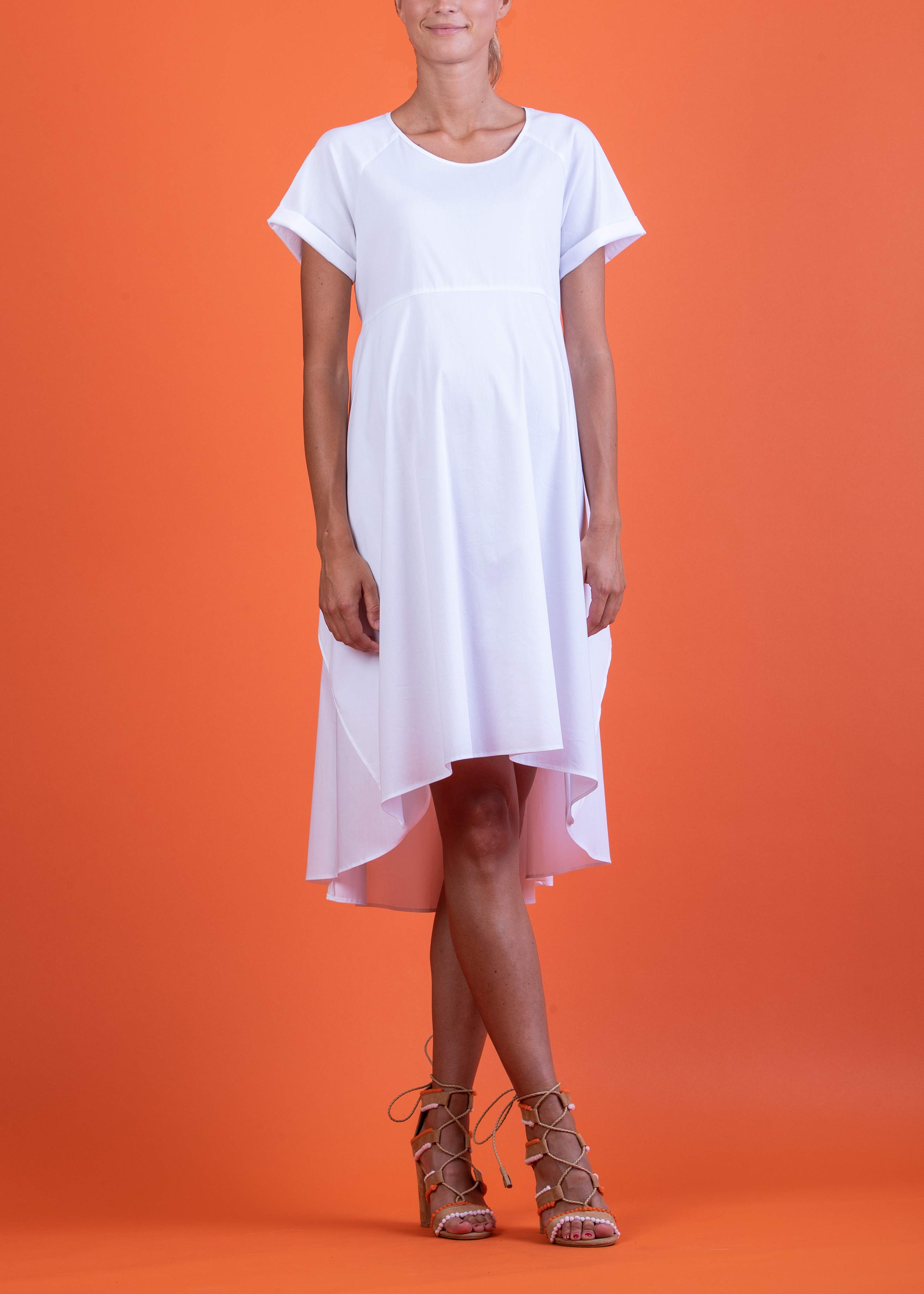 Midi Maternity Dress with Belt and Back Opening (Bianco, XS)