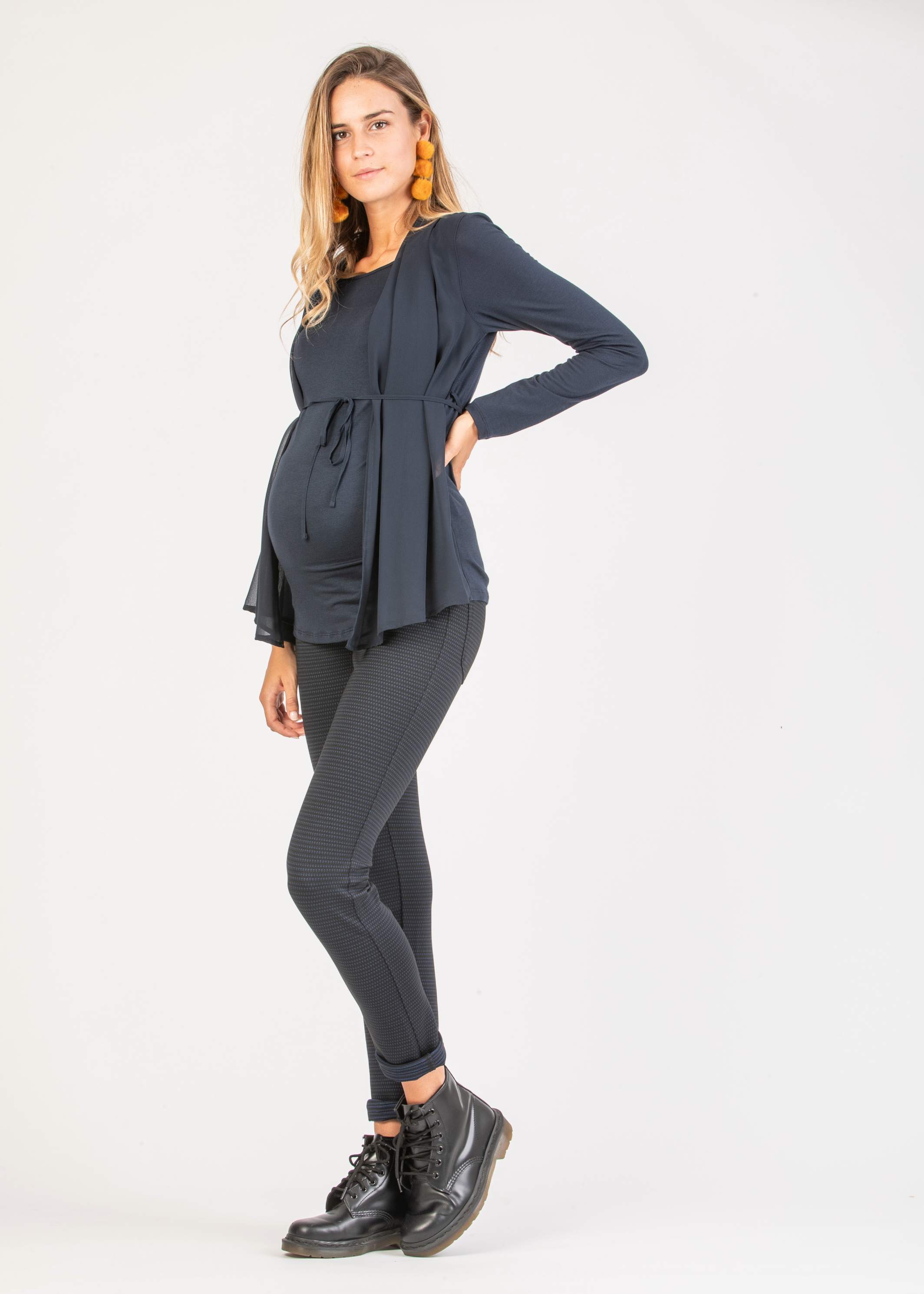 Jersey and Chiffon Maternity Top (Blu Scuro , XS)