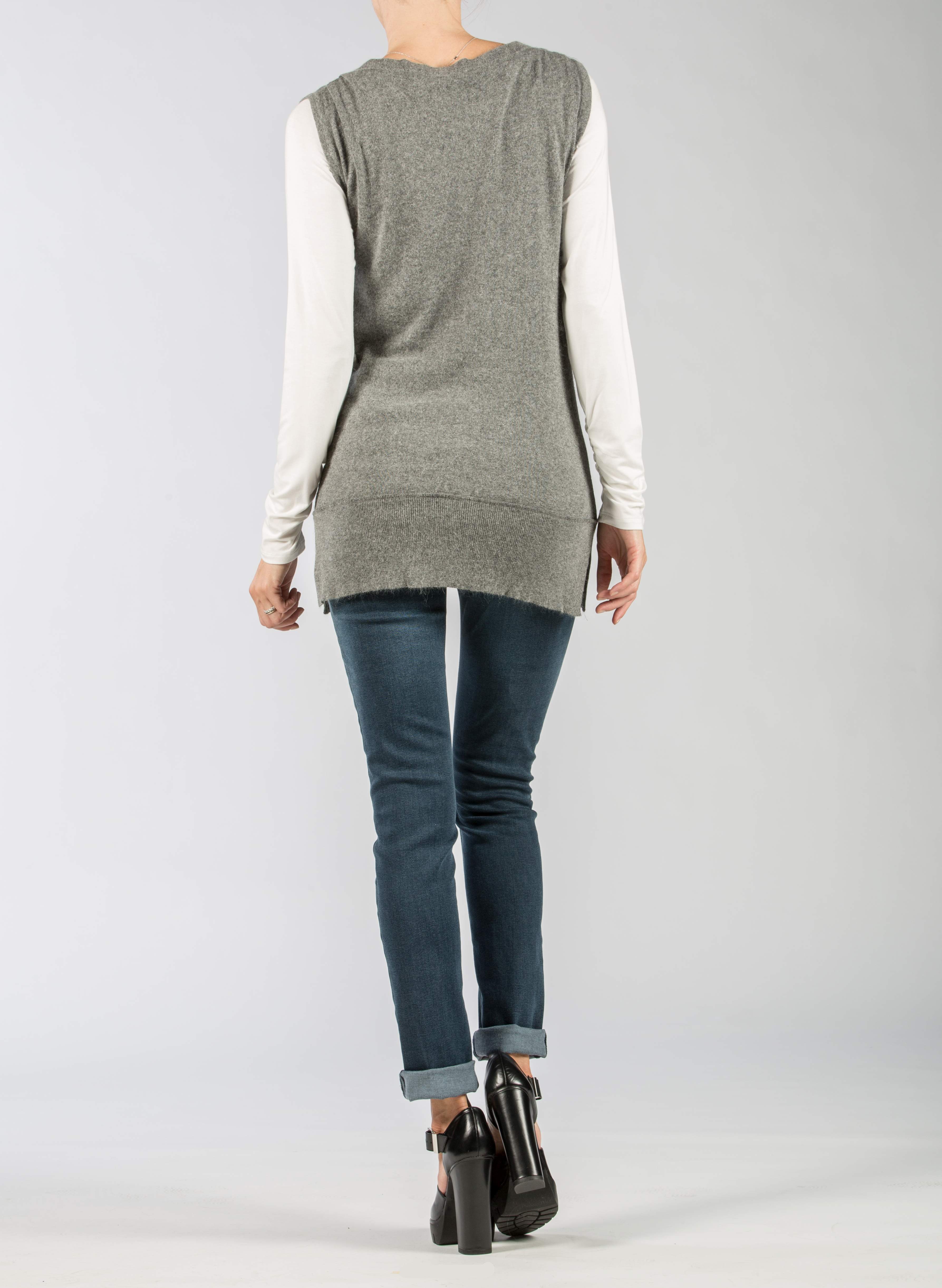 Gilet in morbida Viscosa e Angora (Grigio Melange, XXS)
