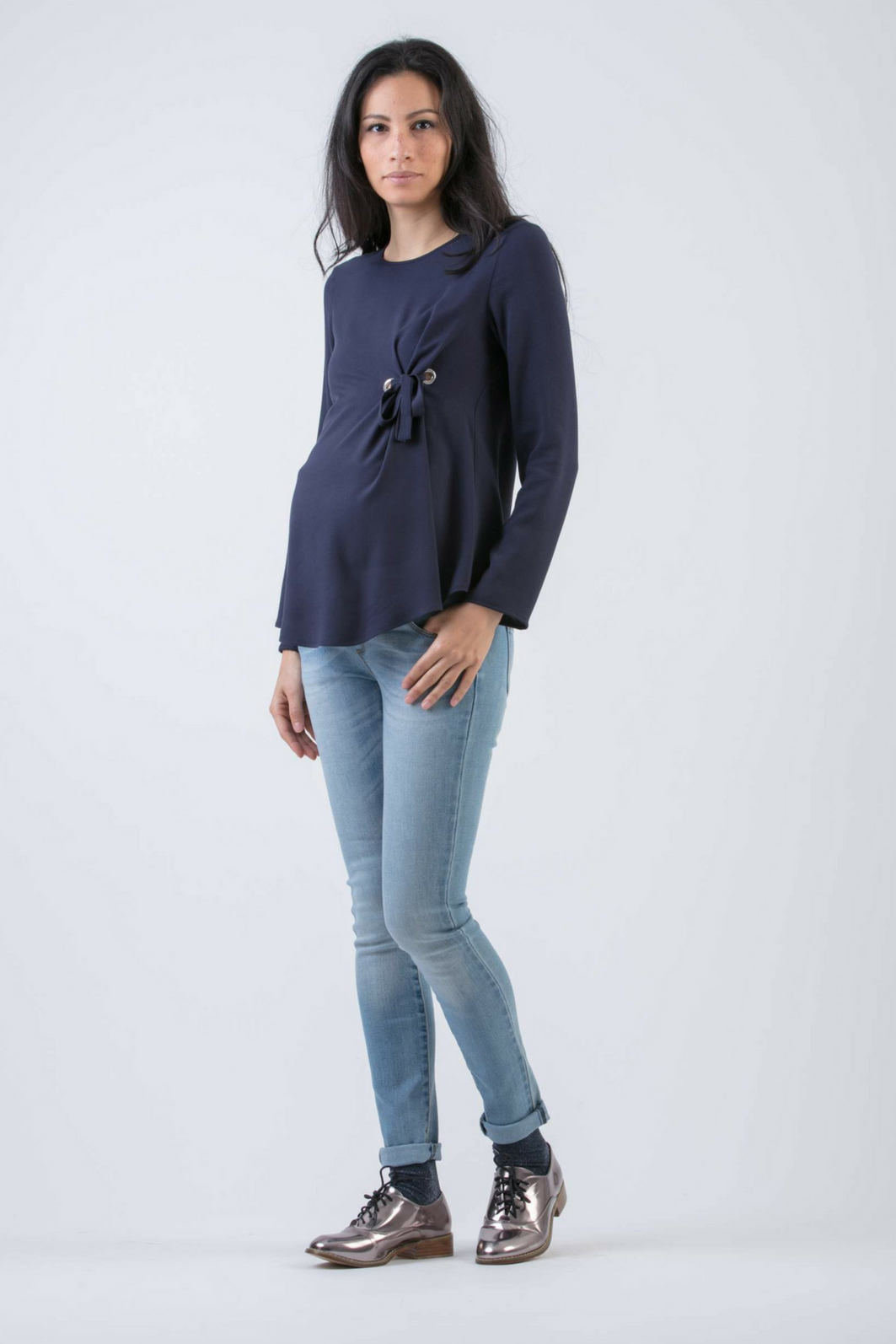 Viscose Maternity Blouse with Rings (Blue, XXS)