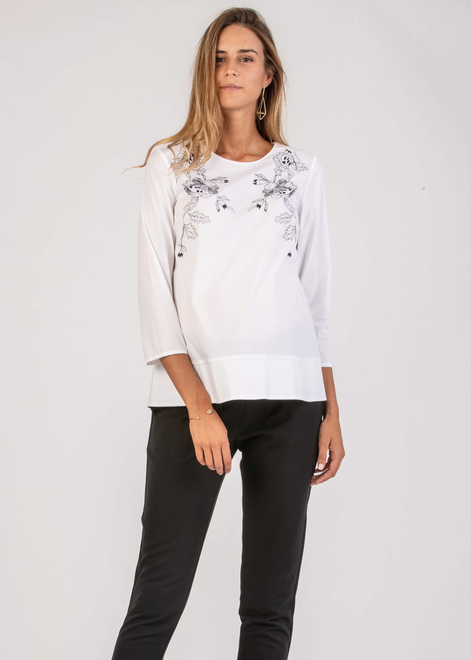 Embroidered Maternity Blouse (Ivory, XS)