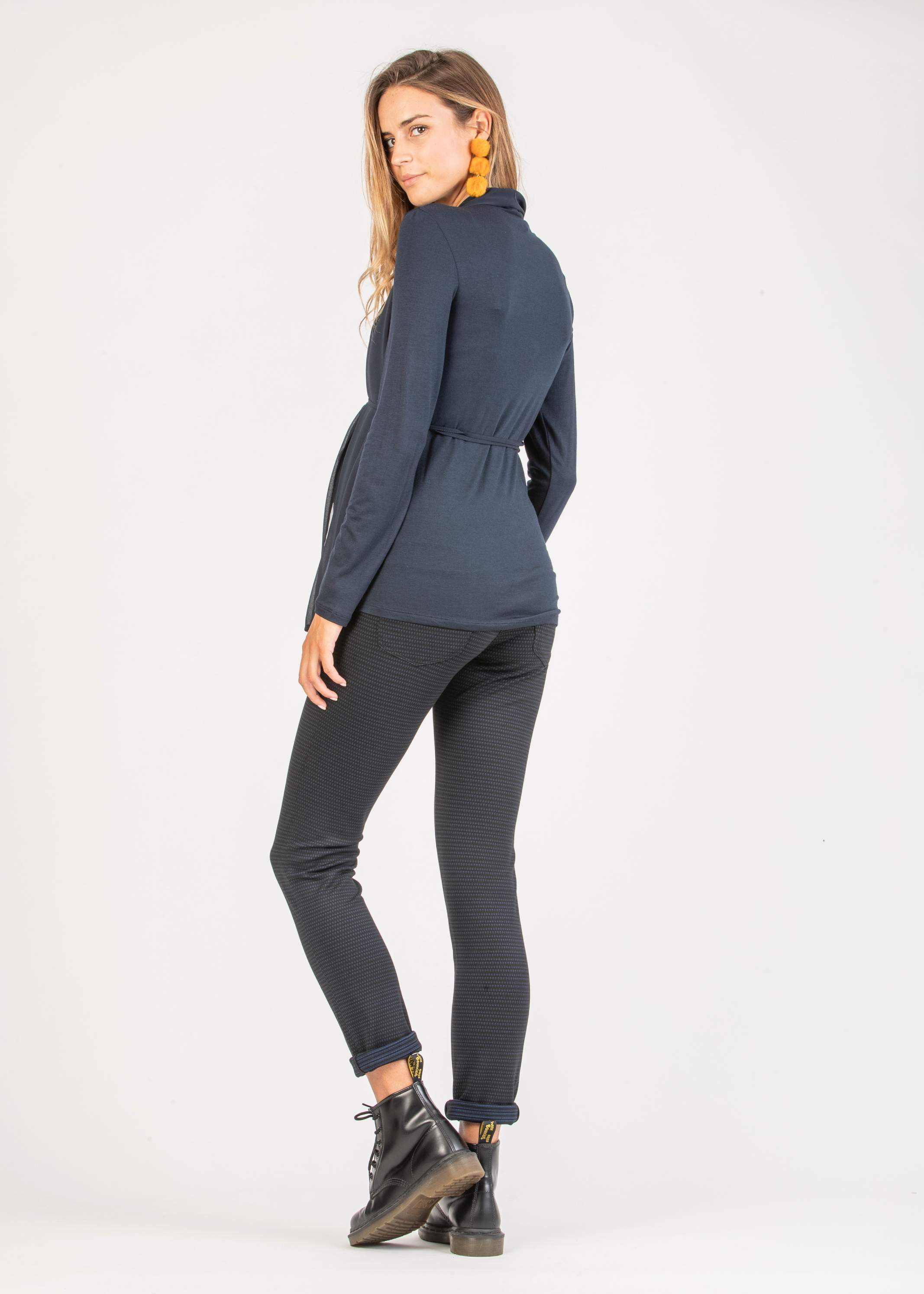 Jersey and Chiffon Maternity Top (Blu Scuro , XS)