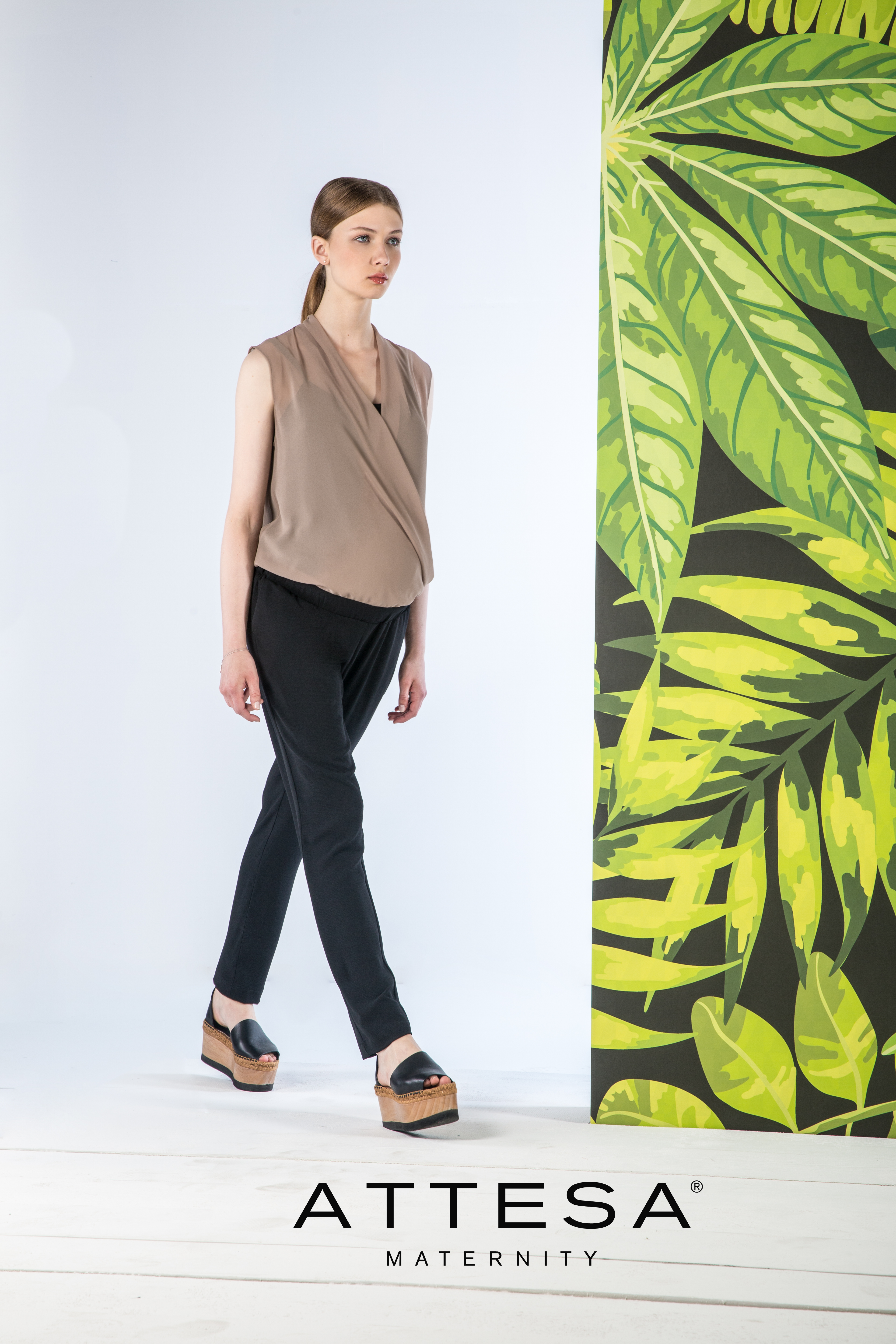 Maternity & Nursing Jumpsuit with Chiffon (Camel, S)