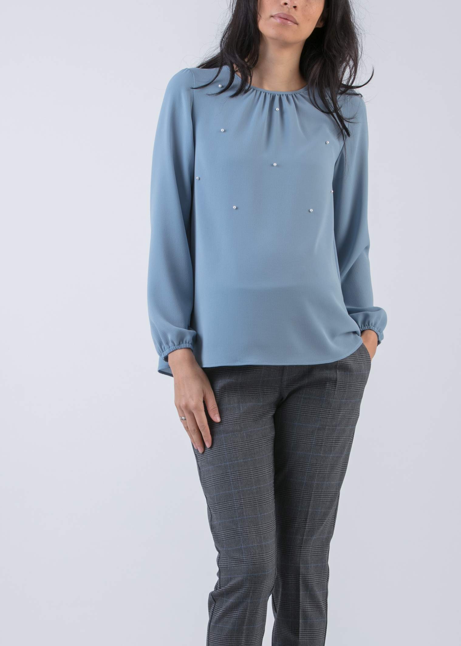 Casacca Premaman con Perle (Azzurro Polvere, XS)