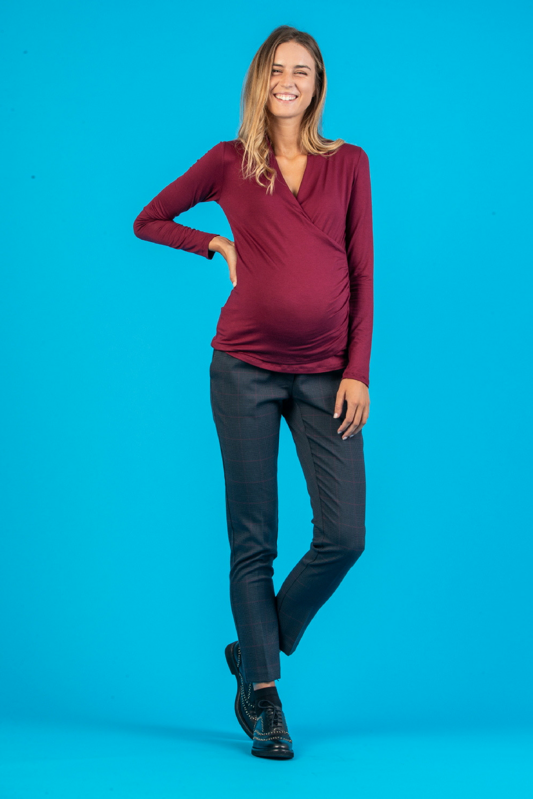 Pantalone Premaman a Quadri (Blu, XXS)