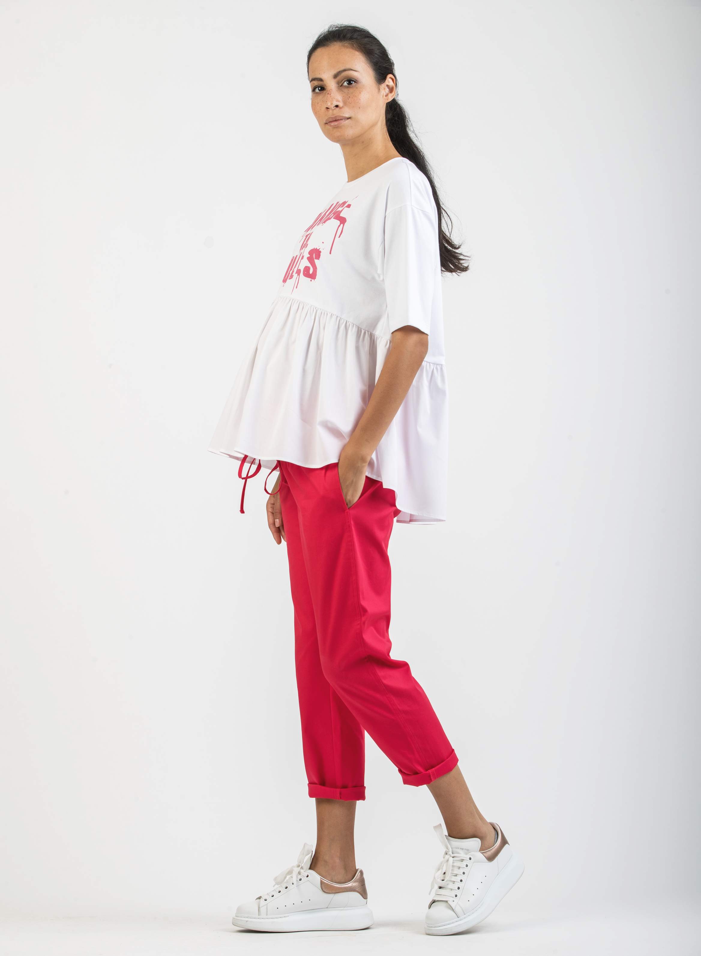 Maternity T-shirt with Poplin (Red, XS)