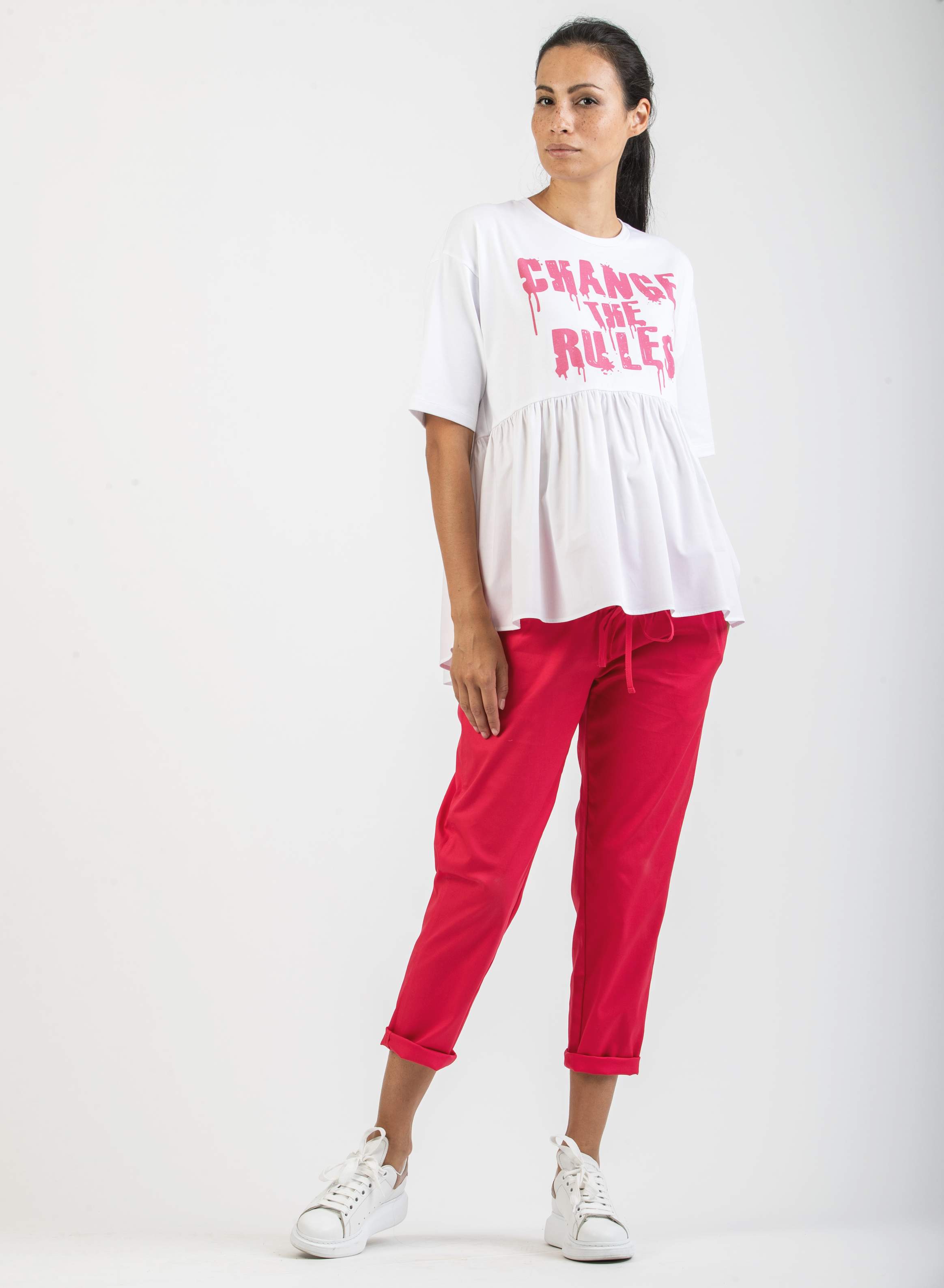 Maternity T-shirt with Poplin (Red, XS)