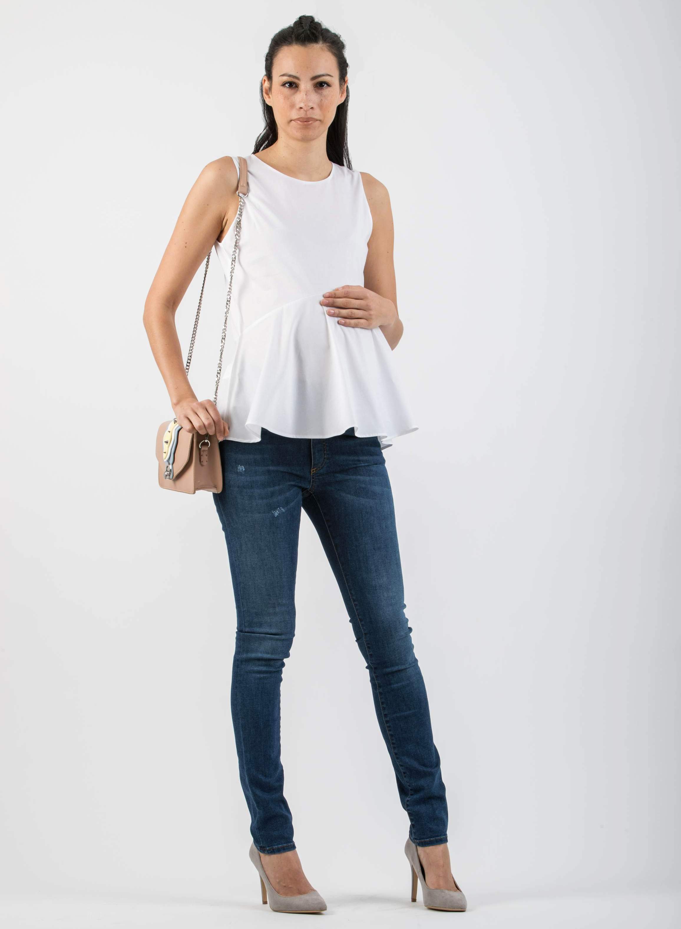 Asymmetrical Maternity Blouse (Ivory, XXS)