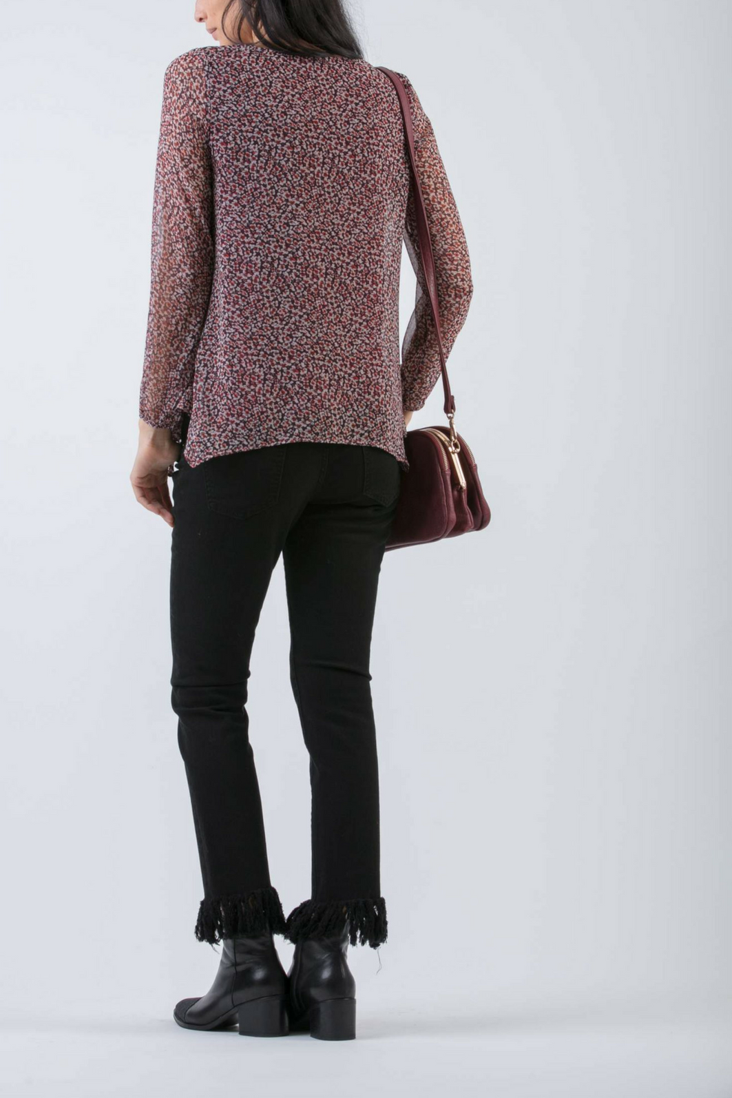 Printed Chiffon Maternity & Nursing Top (Bordeaux, XS)