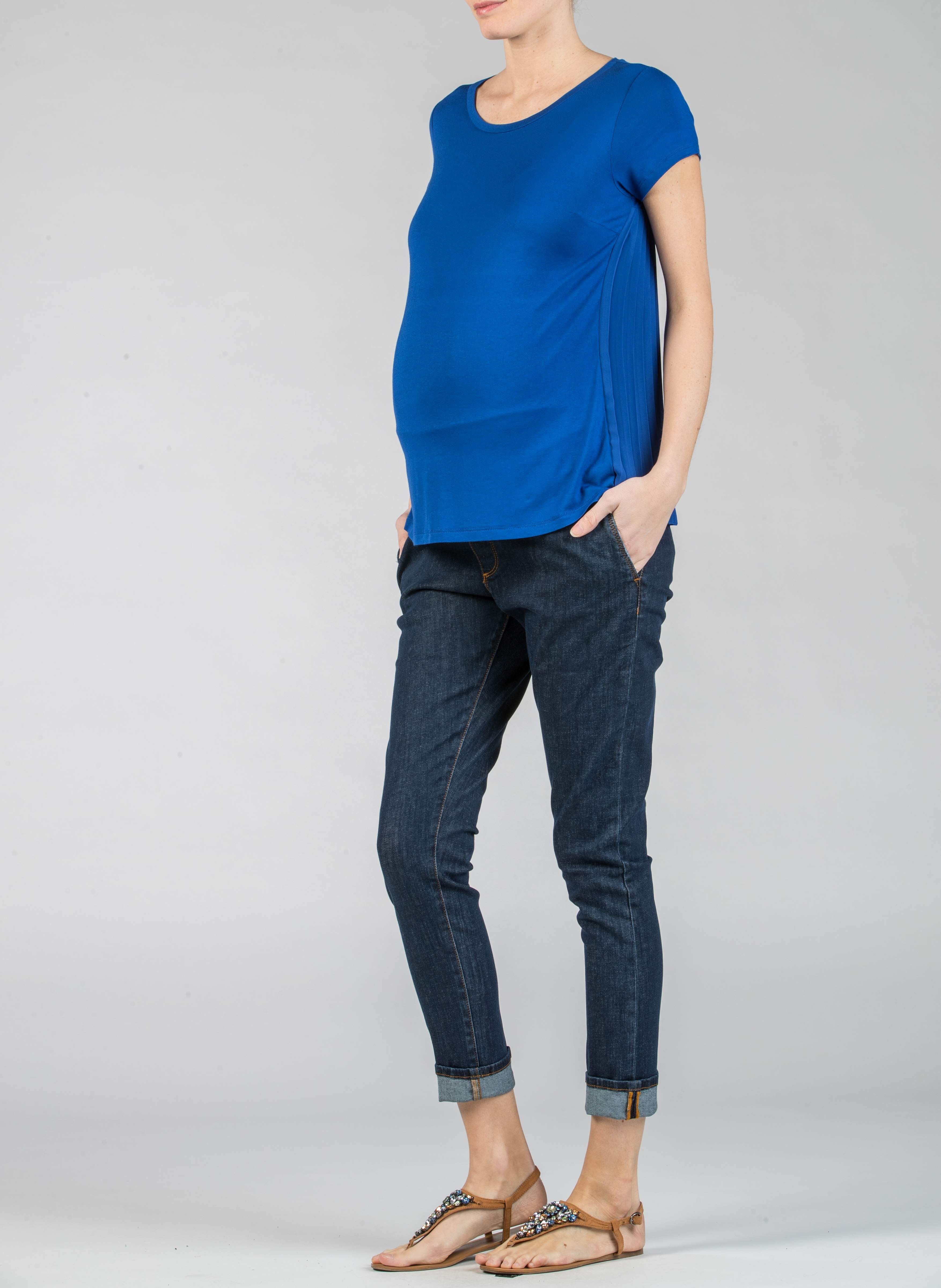 Pleated Back Maternity T-shirt (Blu Cina, S)