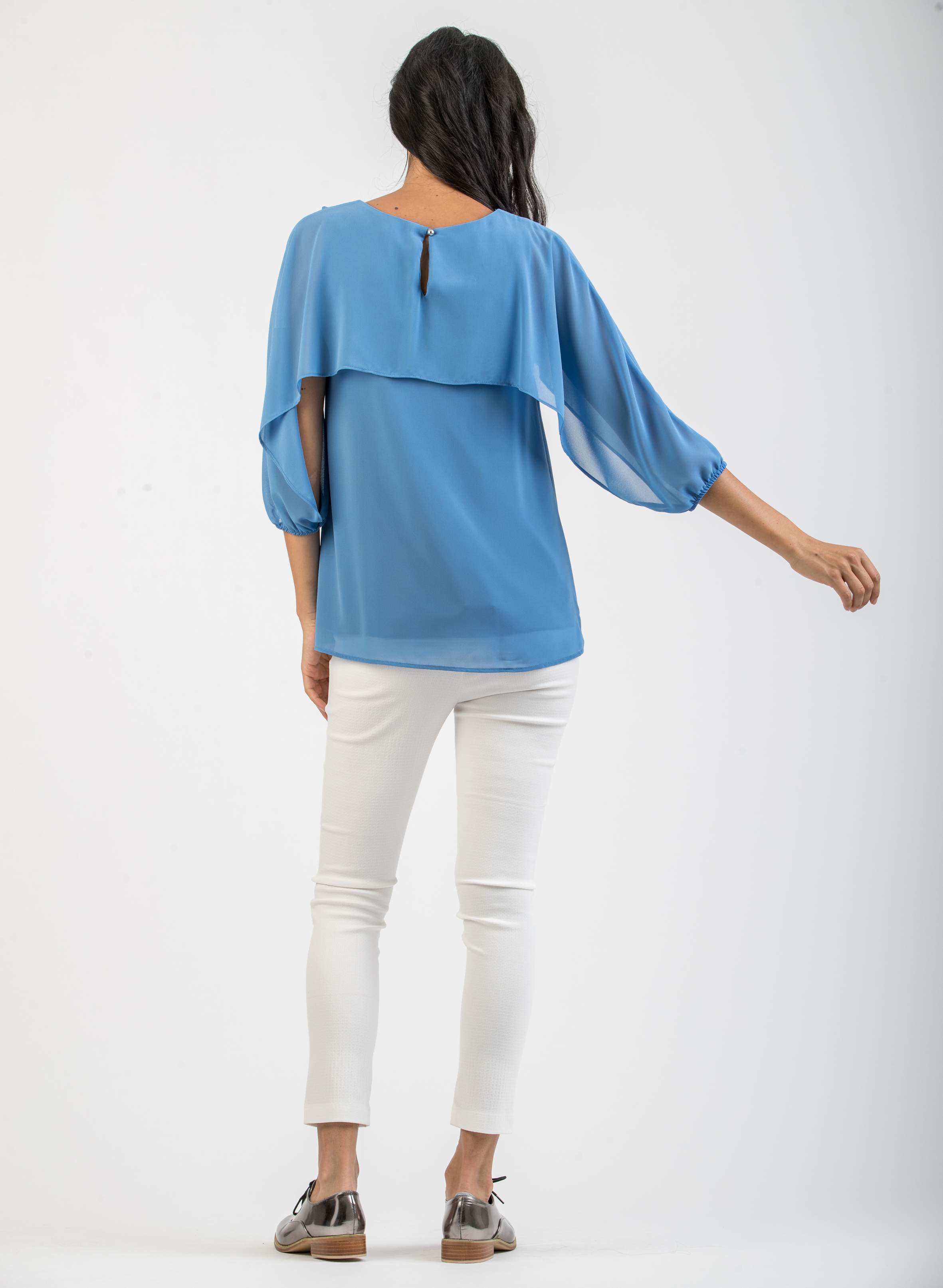 Casacca Premaman Dettaglio Maniche (Azzurro, XS)