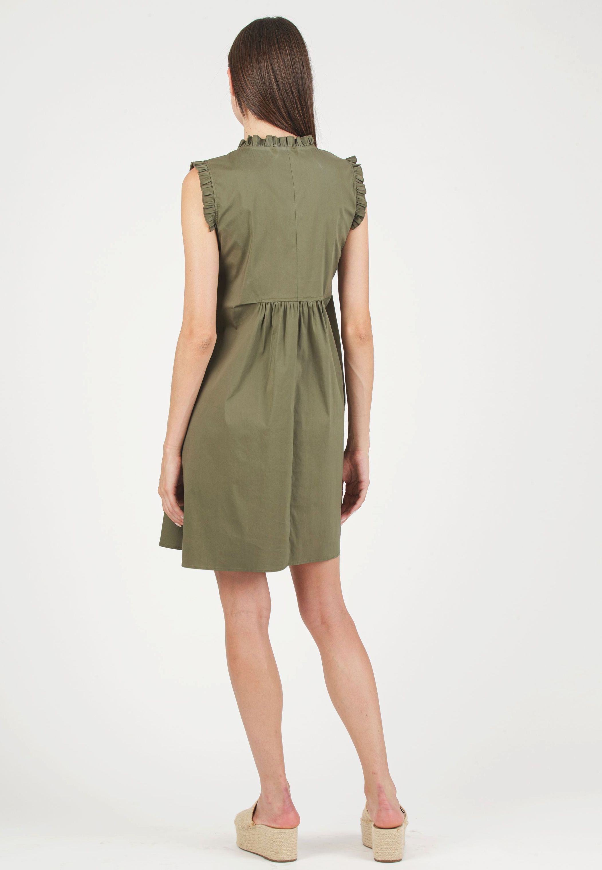 SOFIA - Abito Premaman in Cotone Stretch con Rouches (Verde Militare, XS)