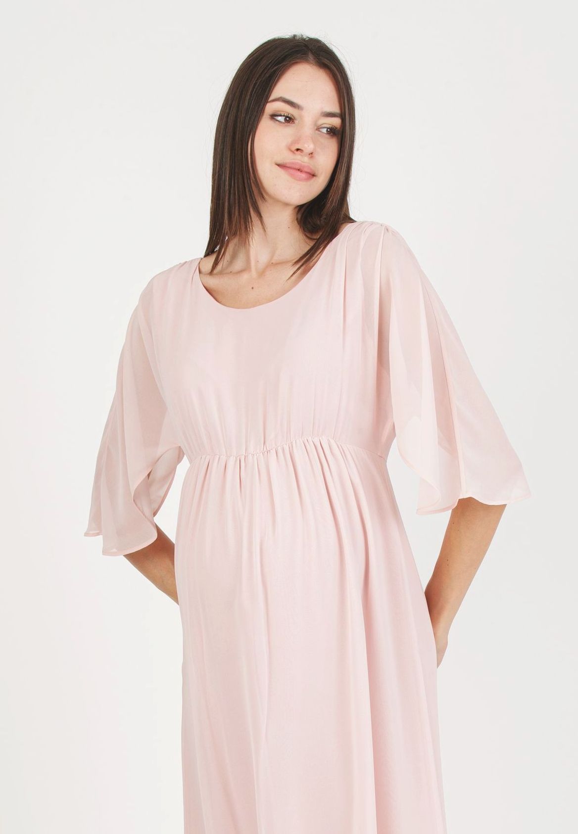VALENTINA - Abito Lungo Premaman a Kimono con Scollo sul Retro (Rosa Confetto, XS)