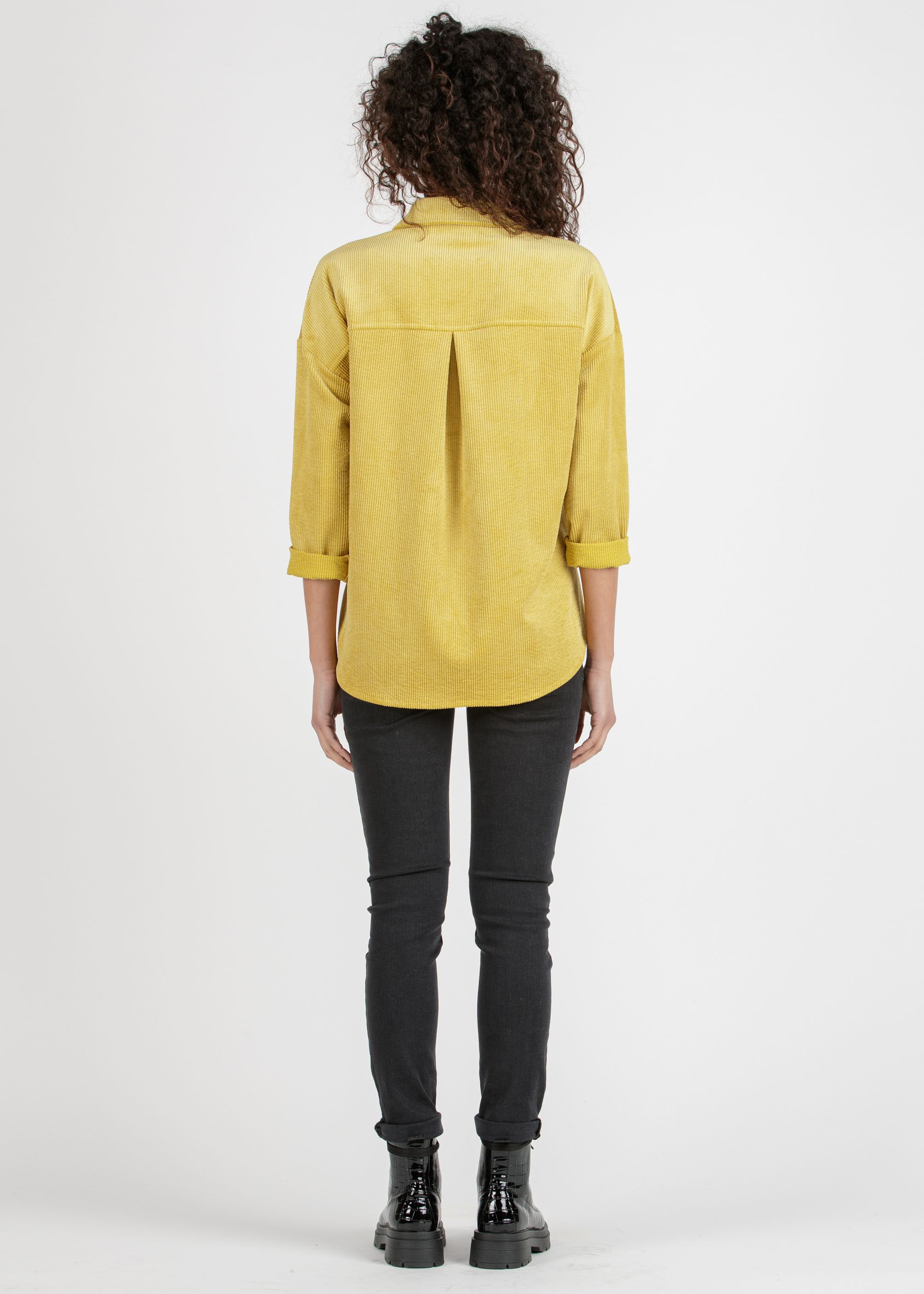 OLIVIA V - Camicia Over Premaman in Velluto a Coste Larghe (Senape)