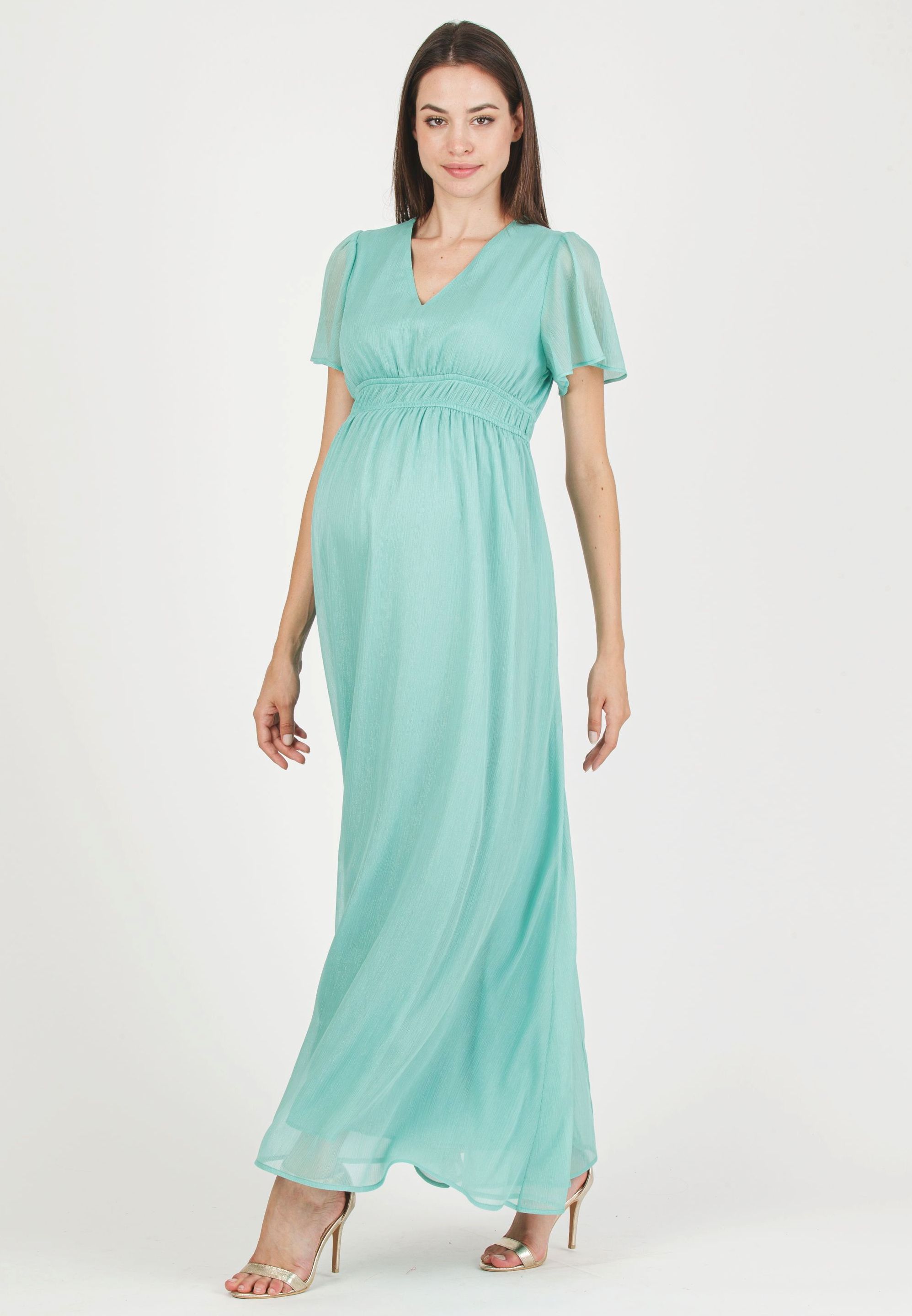 PRISCILLA - Abito Premaman in Chiffon Lurex con Elastici in Vita (Acqua, XS)