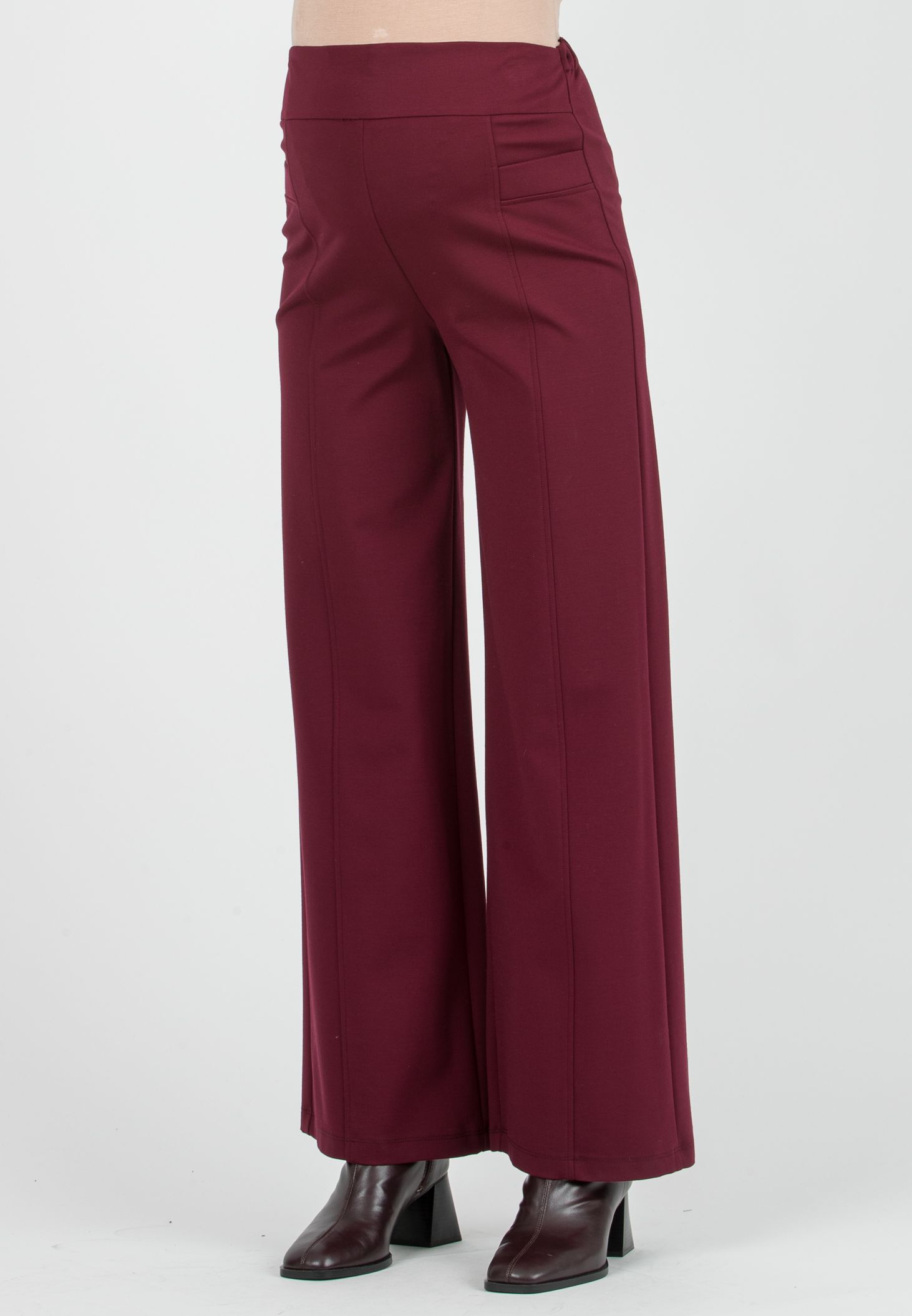 BRENDA - Pantalone Premaman Palazzo in Punto Milano (Bordeaux, XS)