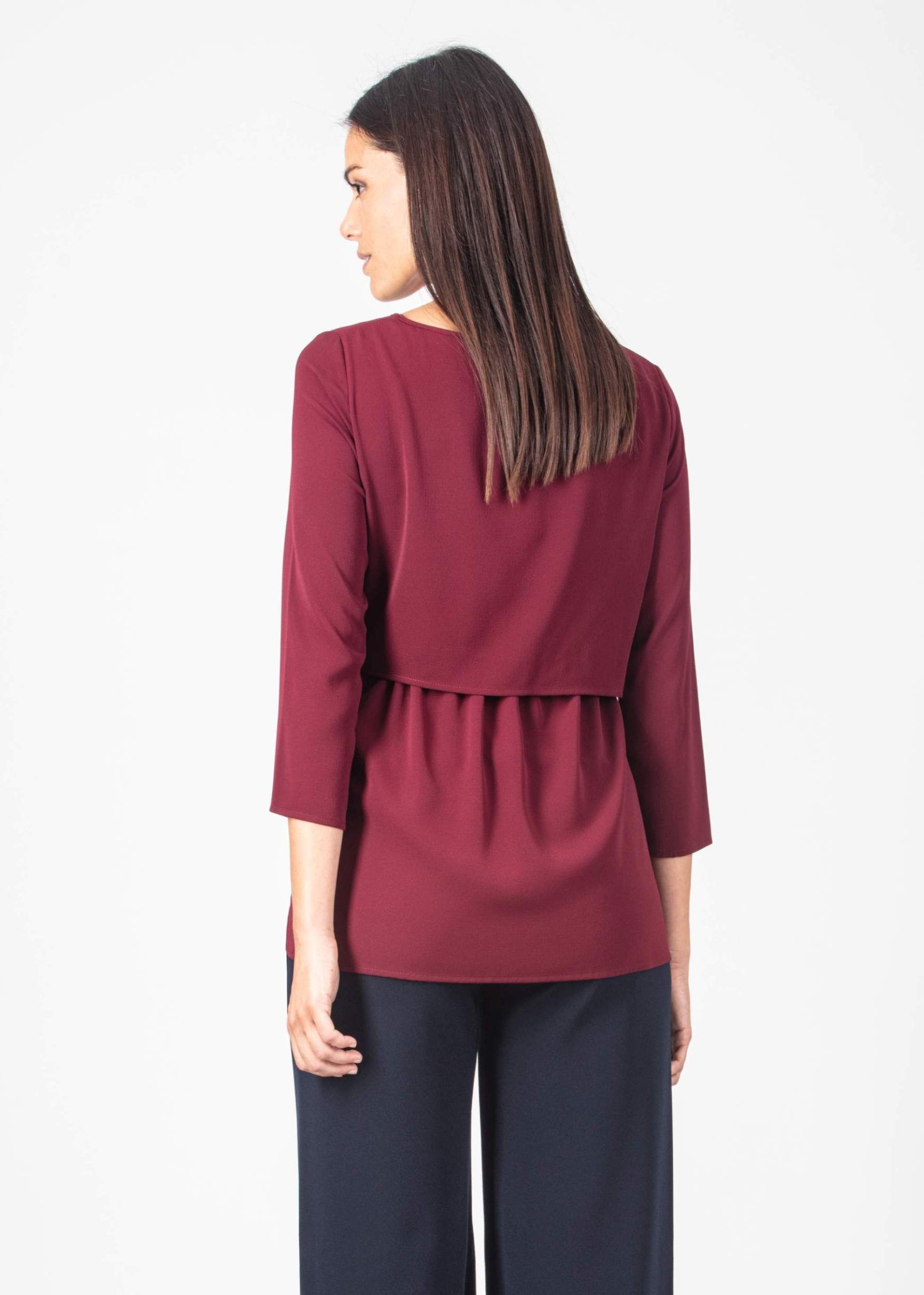 CATERINA - Maternity & Nursing Blouse in Crepe (Bordeaux, XS)