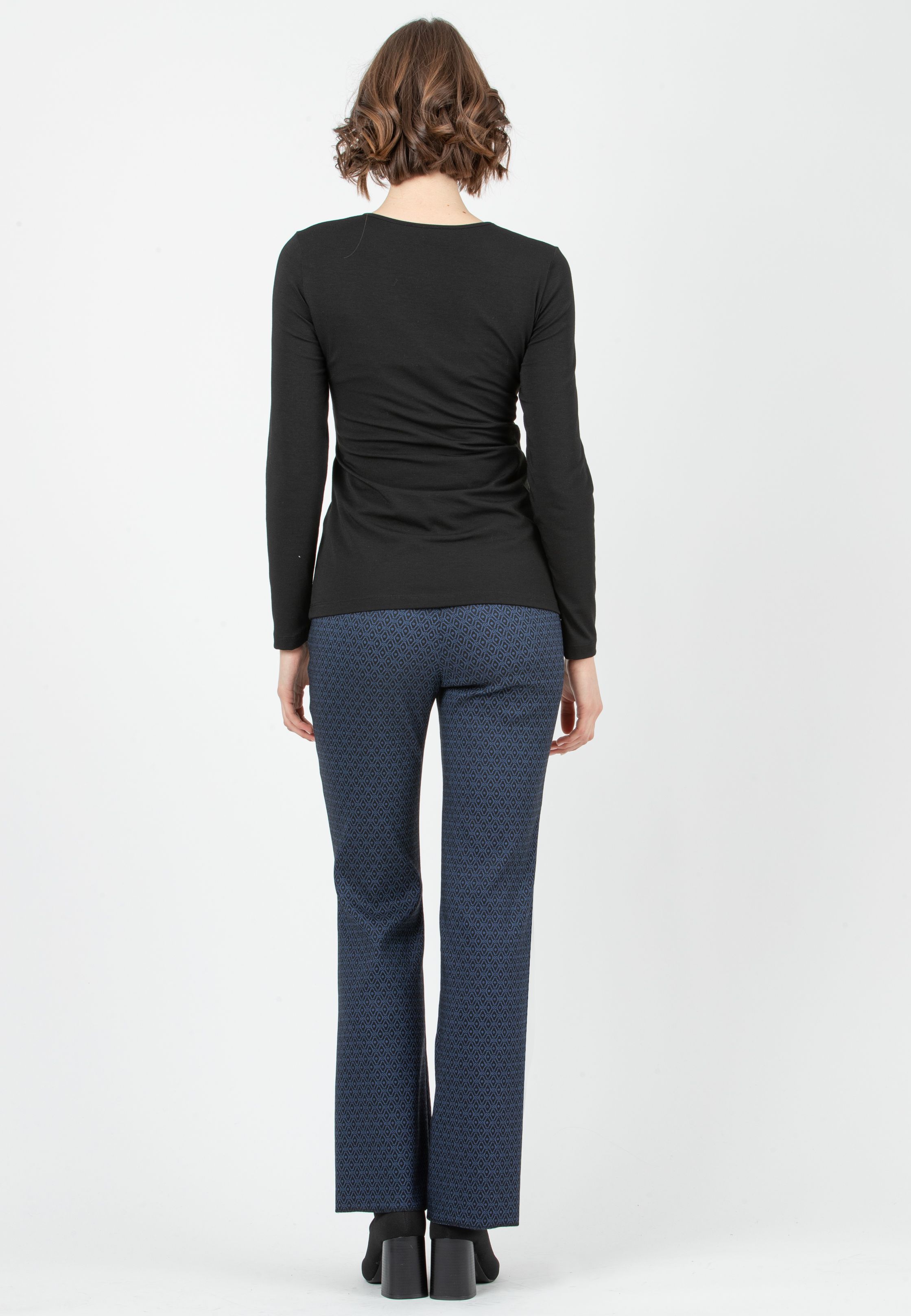 RAMONA - Maternity Flared Trousers in Geometric Jacquard (Blue, XS)