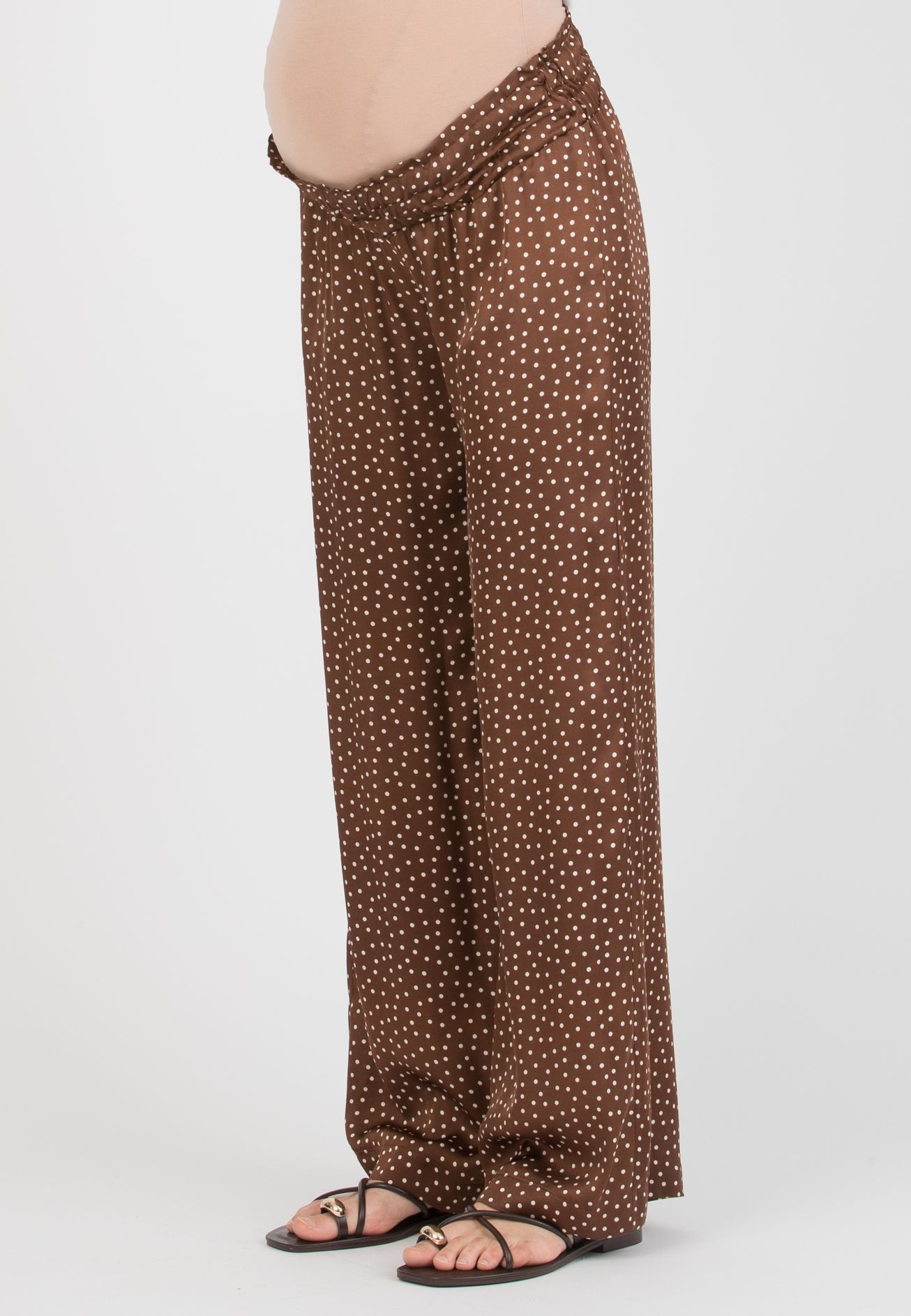 GUENDALINA LG - Maternity Palazzo Trousers in Printed Viscose Satin (Marrone)