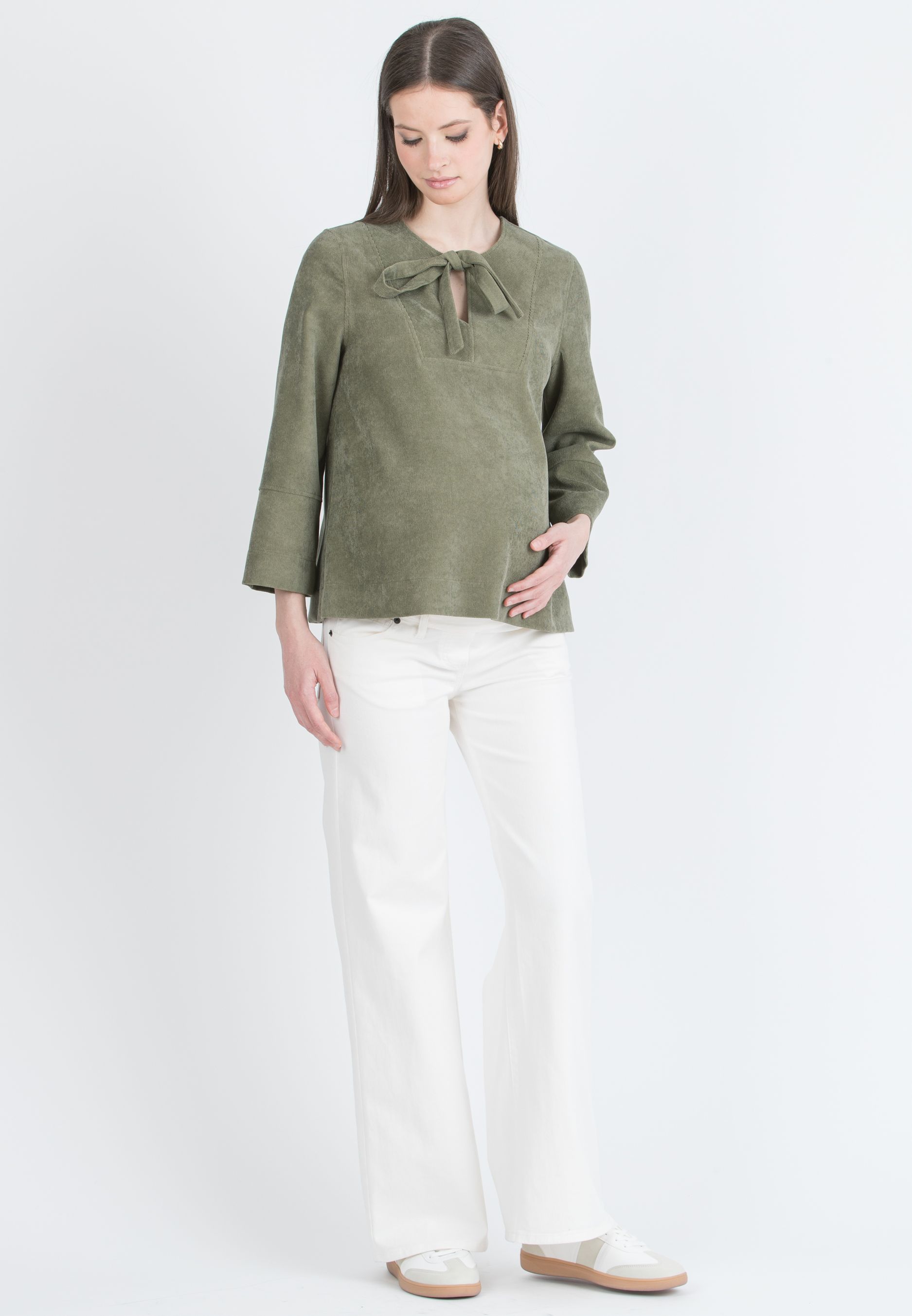 DAISY - Casacca Premaman in Velluto con Fiocco (Verde Militare)