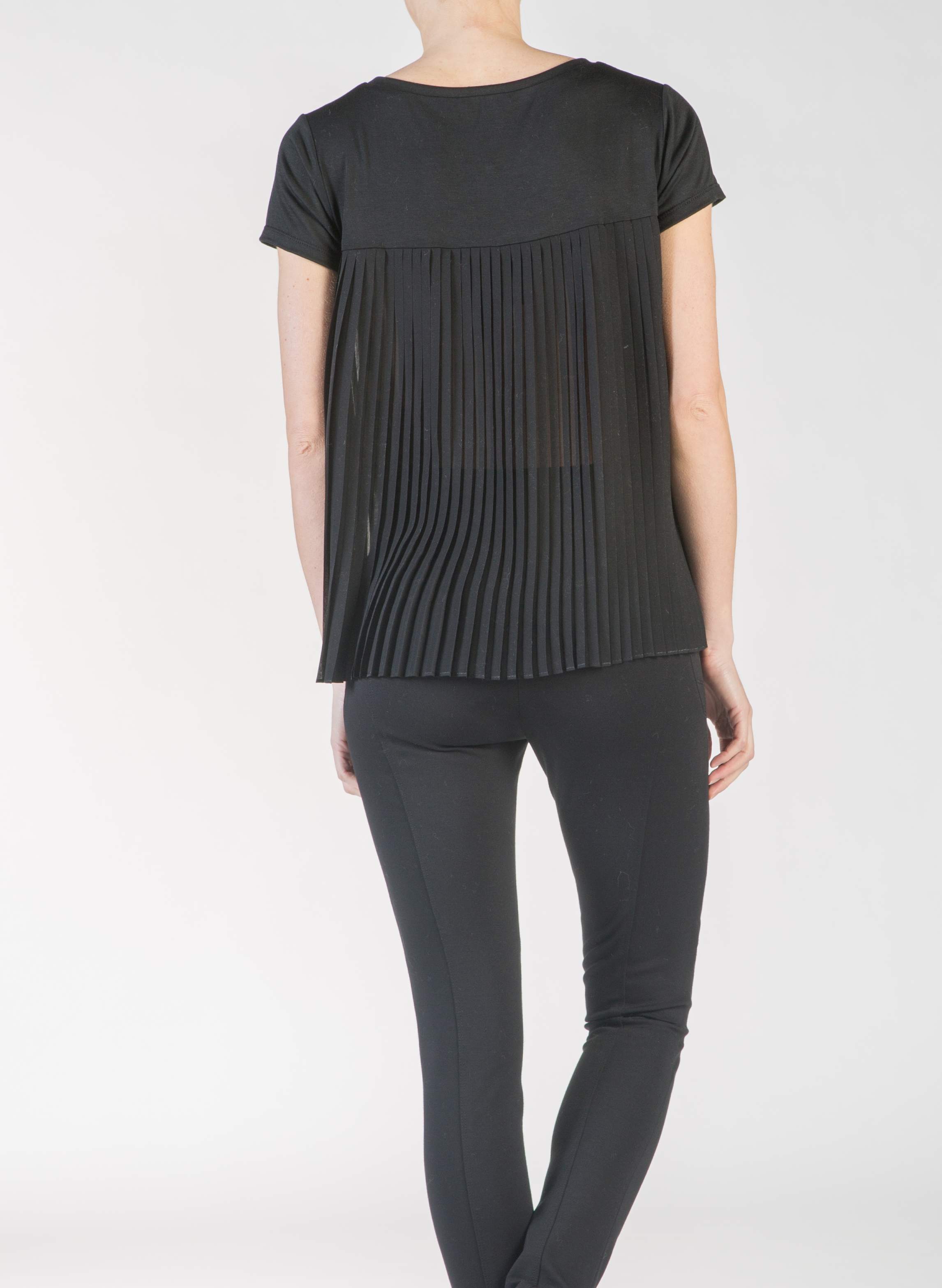 T-shirt Premaman con Schiena in Chiffon Plissè (Nero, XS)
