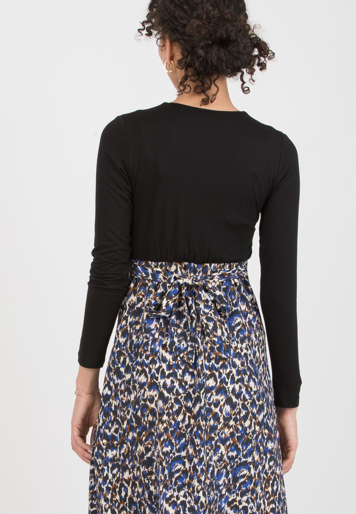 MARTA M/L - Abito Midi Premaman & Allattamento con Gonna Stampata (Blu, XS)