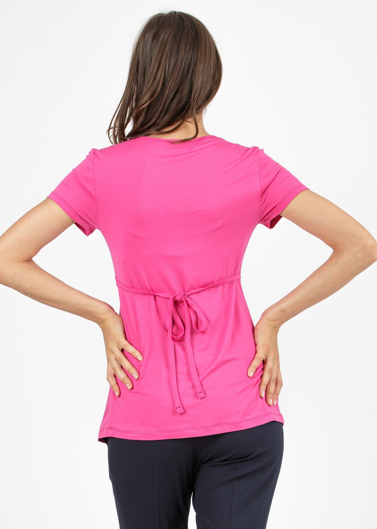 MARGHERITA - Maglietta Premaman & Allattamento Incrociata con Cordoncino (Fuxia, XS)