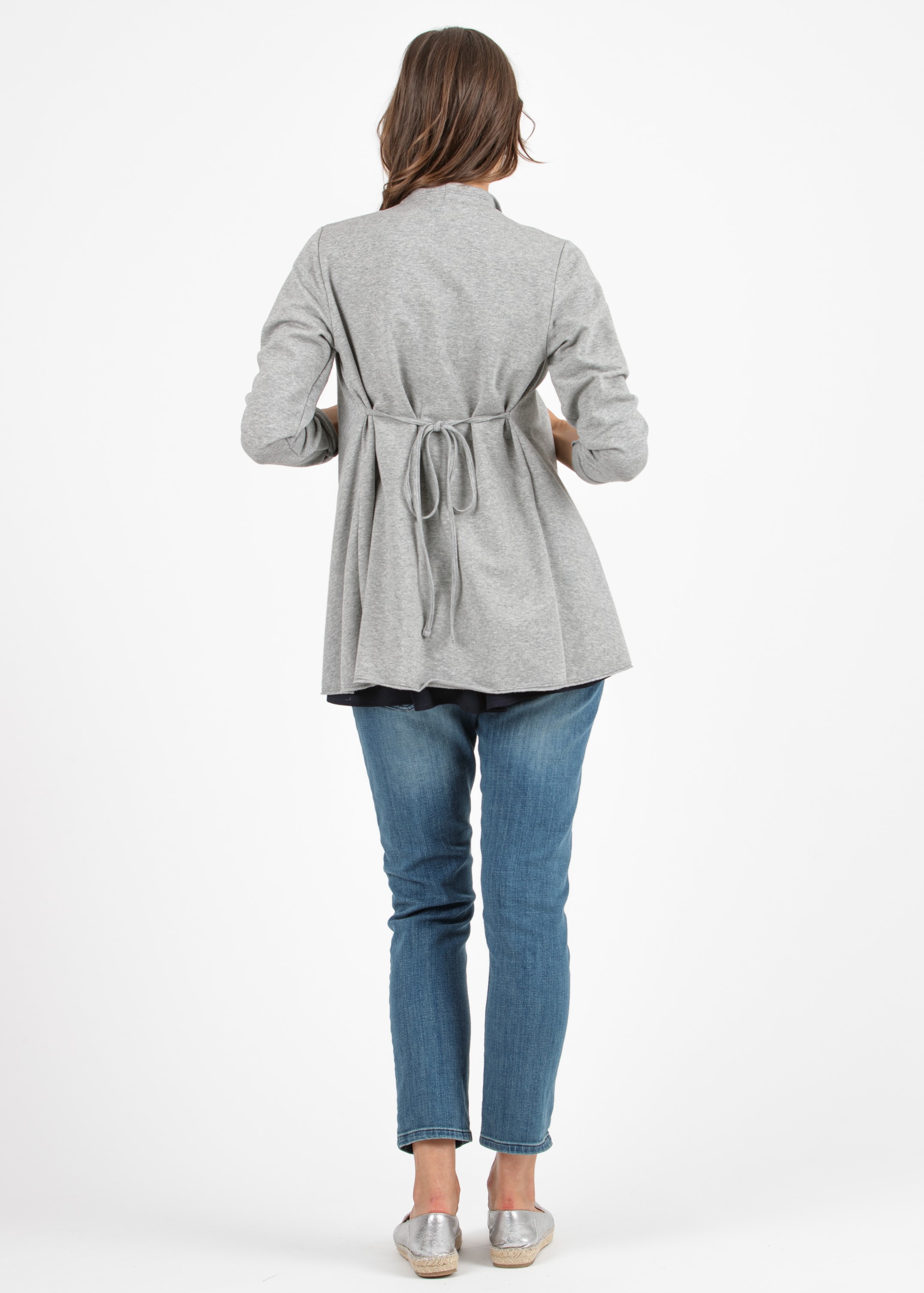 Maternity Cardigan in Cotton with String around the Waist (Mid-Grey, S)
