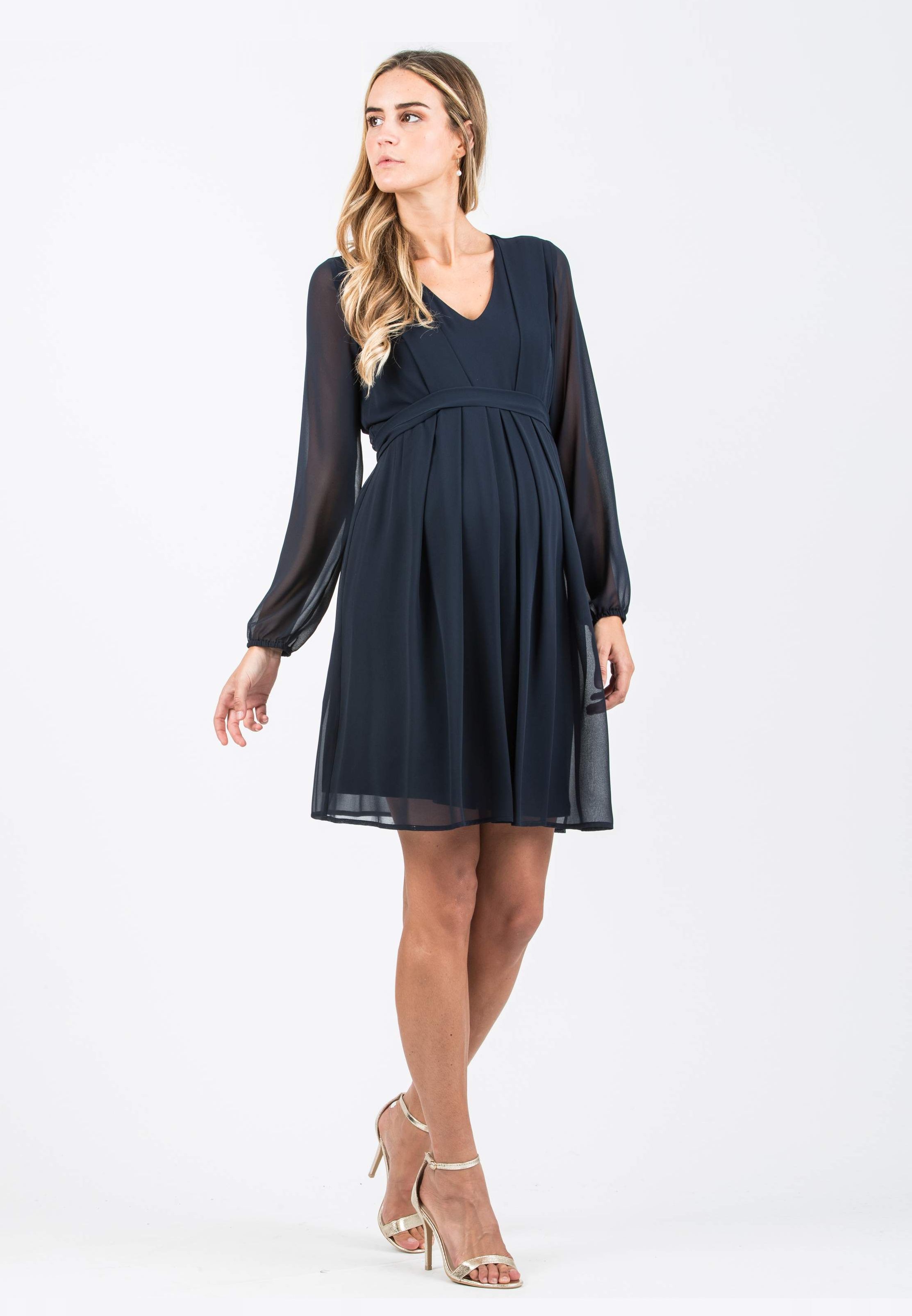 SARA - Abito Premaman & Allattamento in Chiffon (Blu Scuro, XS)