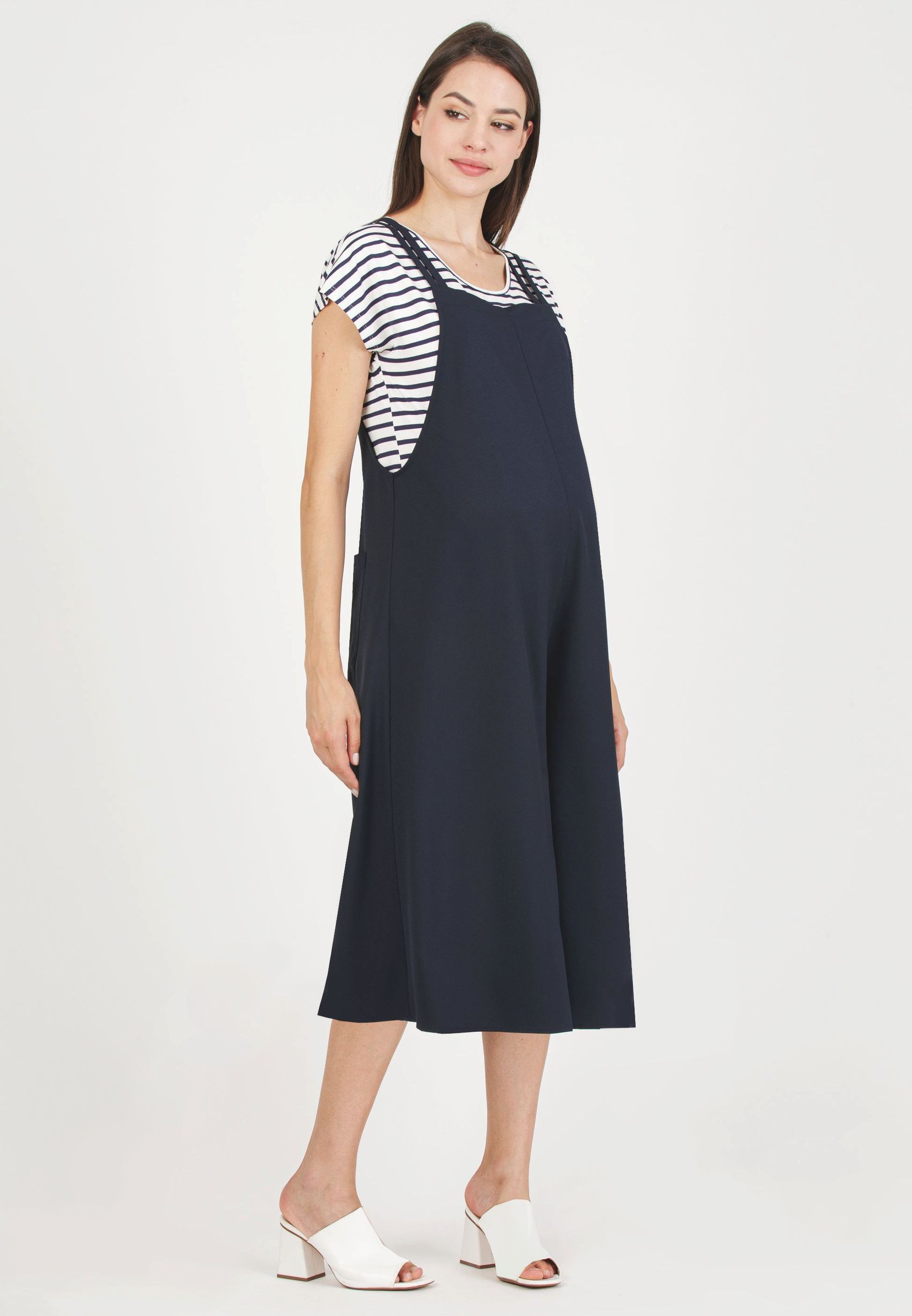 Flared Maternity Jumpsuit (Blue, XS)