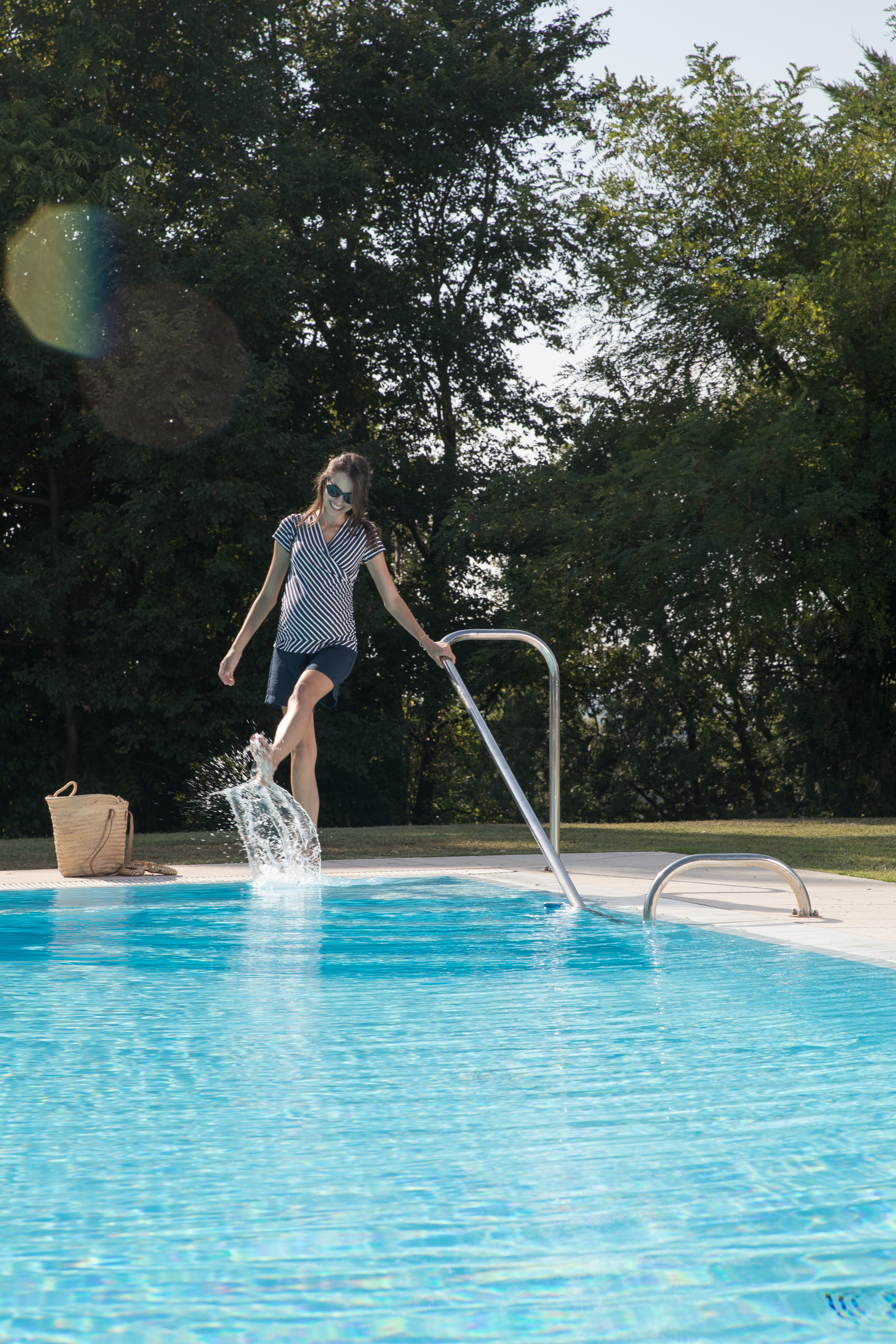 SIBILLA - Pantaloncino Premaman Effetto Lino con Elastico (Blu, XS)