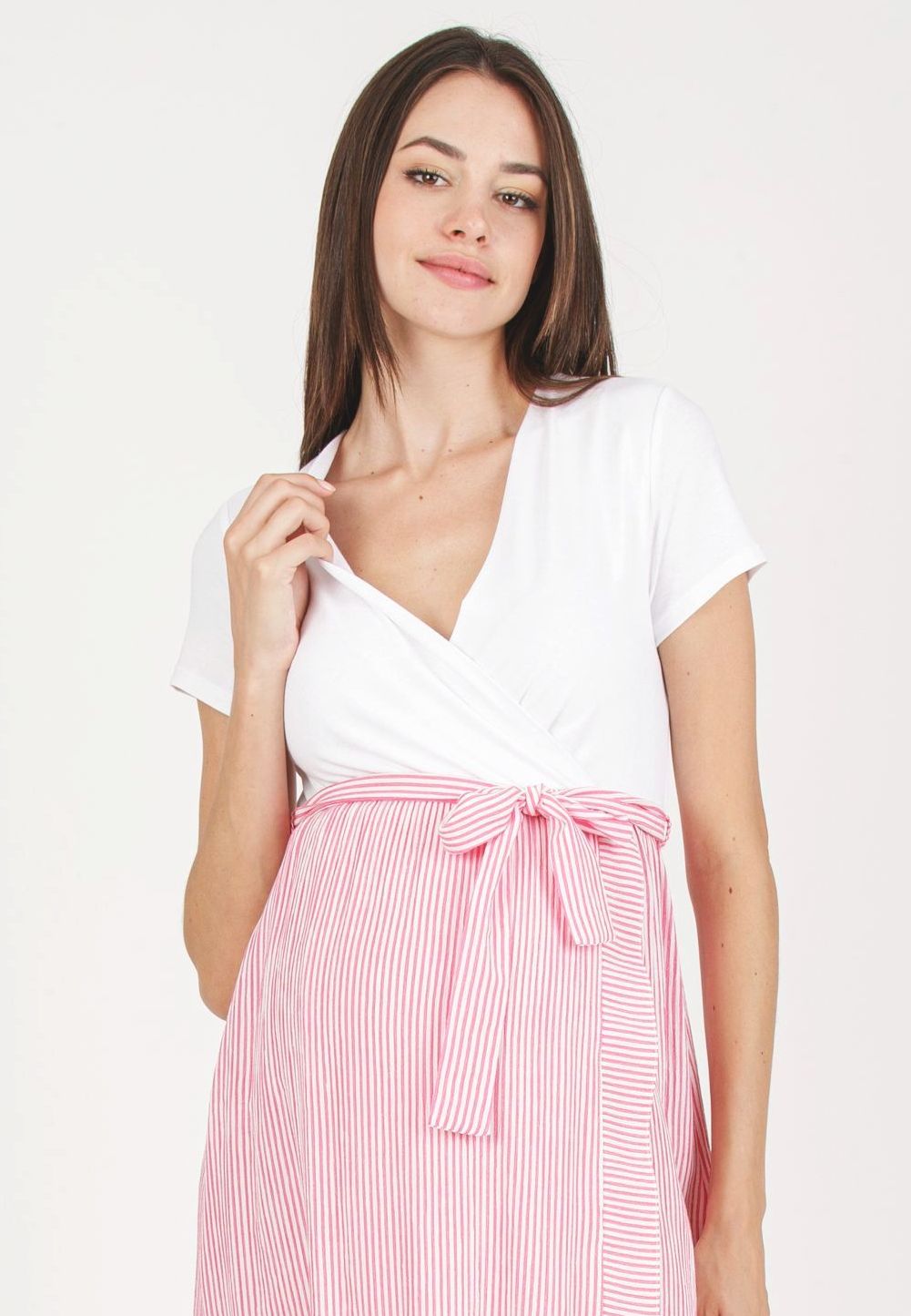 FEDERICA R - Abito Premaman & Allattamento con Corpino Incrociato e Gonna a Righe (Fuxia, XS)