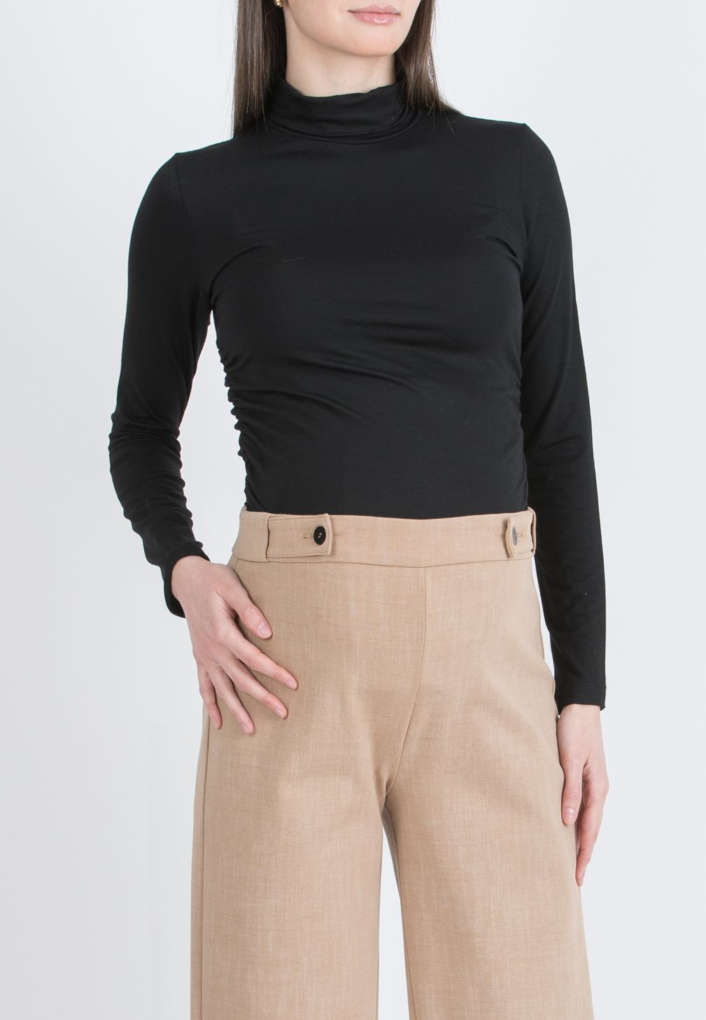 EVAN - Pantalone Premaman Ampio Cropped con Vita Regolabile a Bottoni (Cammello)