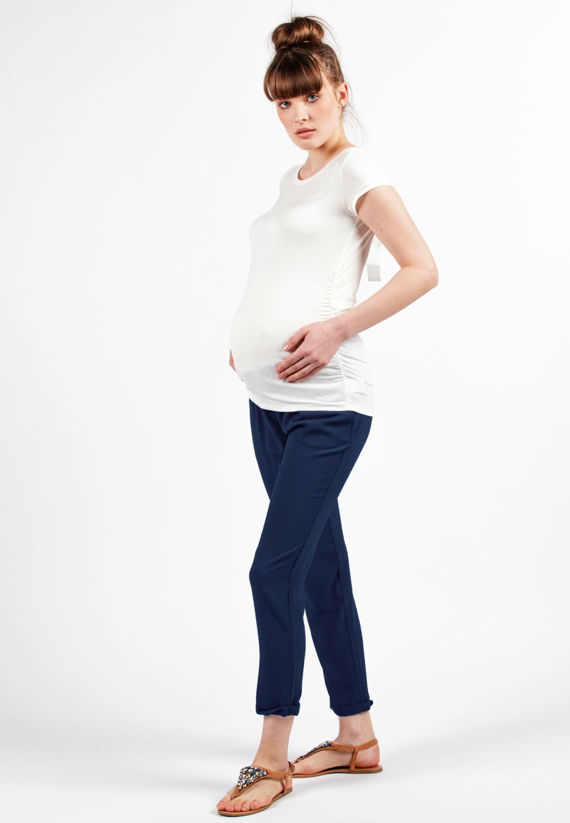 SILVIA - Maternity Jogger Trousers in Crepe (Blue, XS)