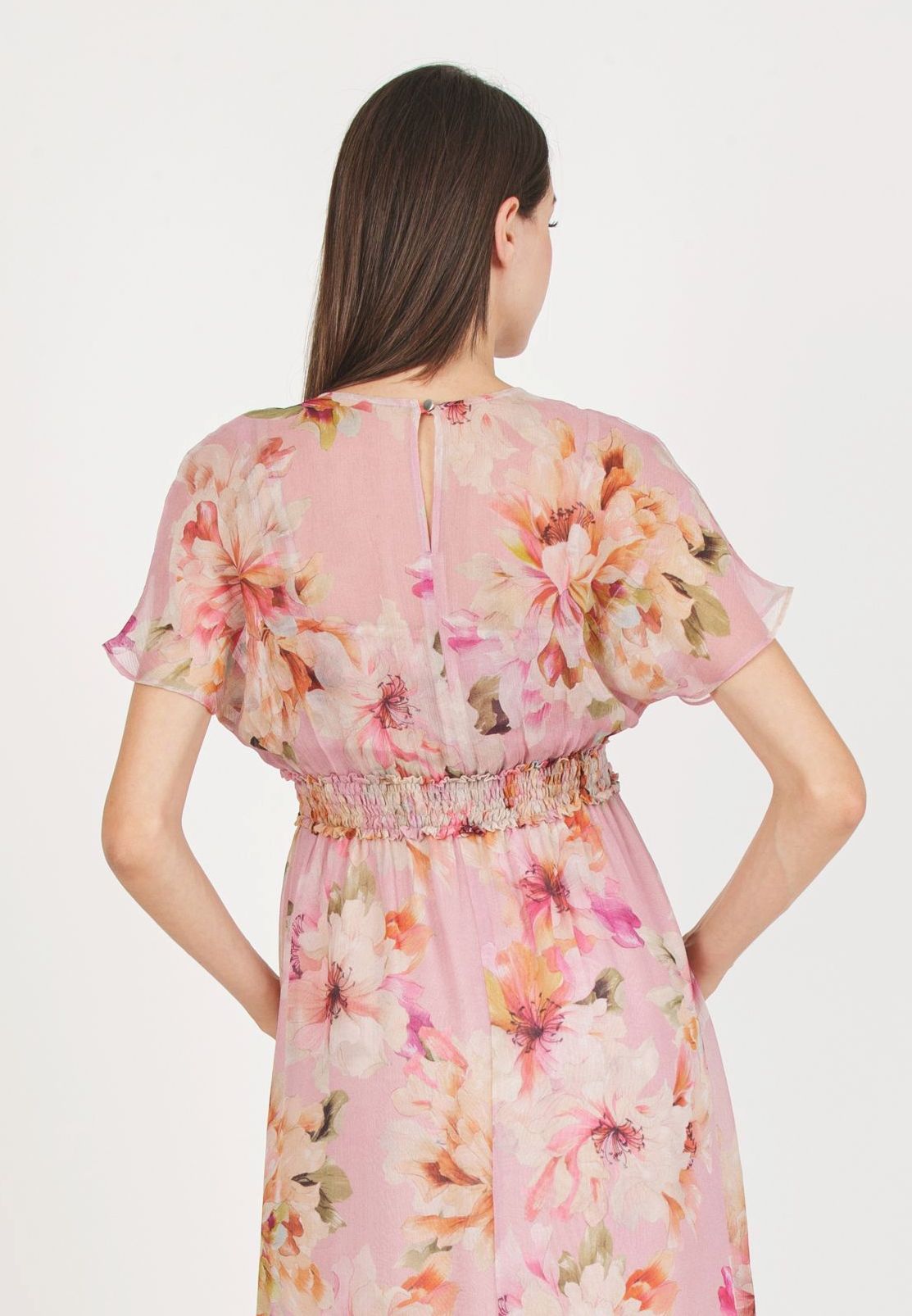 HOLLY - Maternity & Nursing Dress with Crossed Neckline and Asymmetric Hem (Pink, XS)