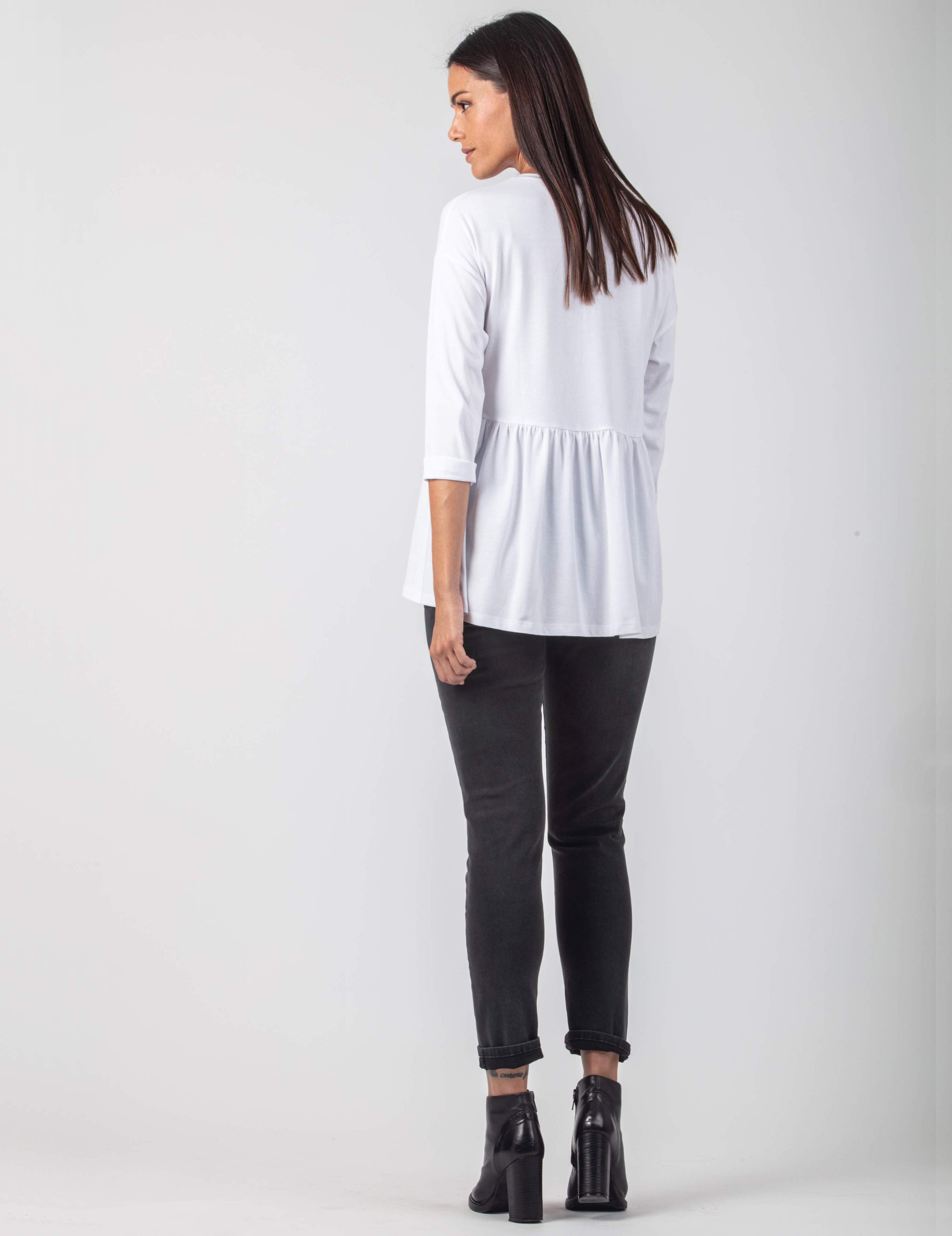 T-Shirt Premaman con Stampa e Arricciatura (Bianco, XS)